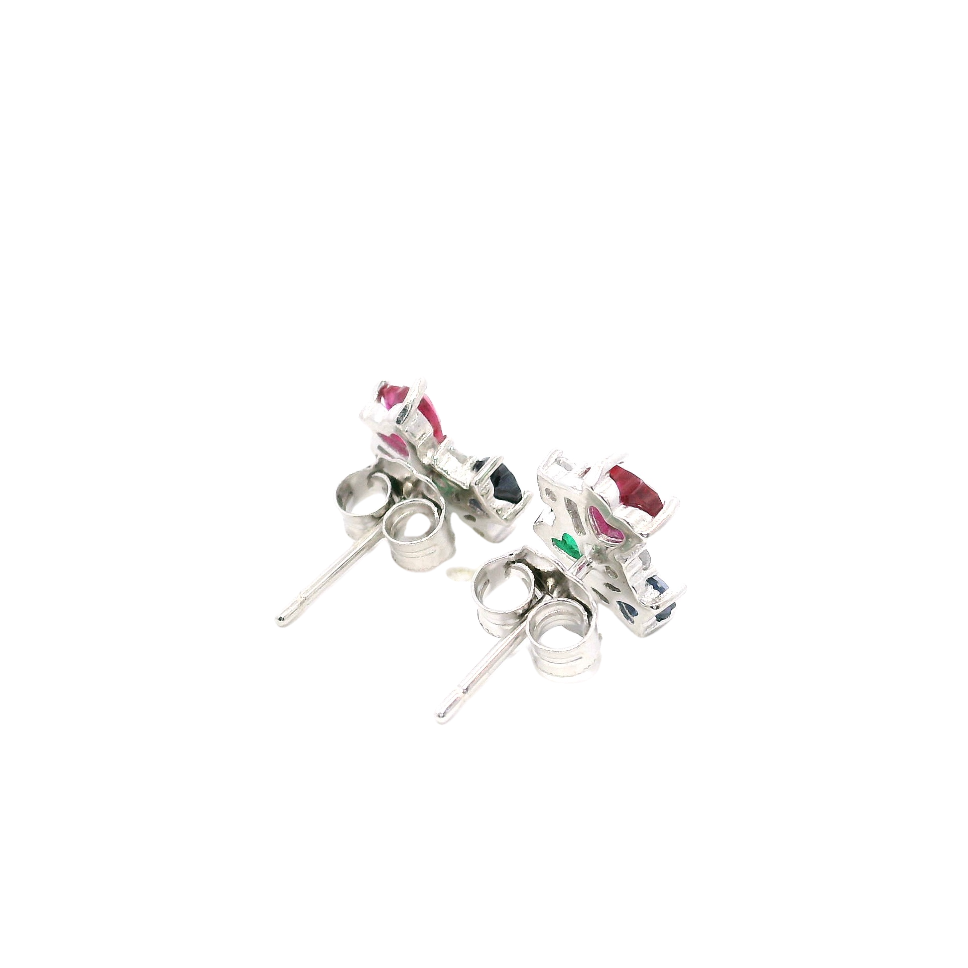 925SS CLUSTER 3 HEART MULTICOLOR CZ EARRINGS