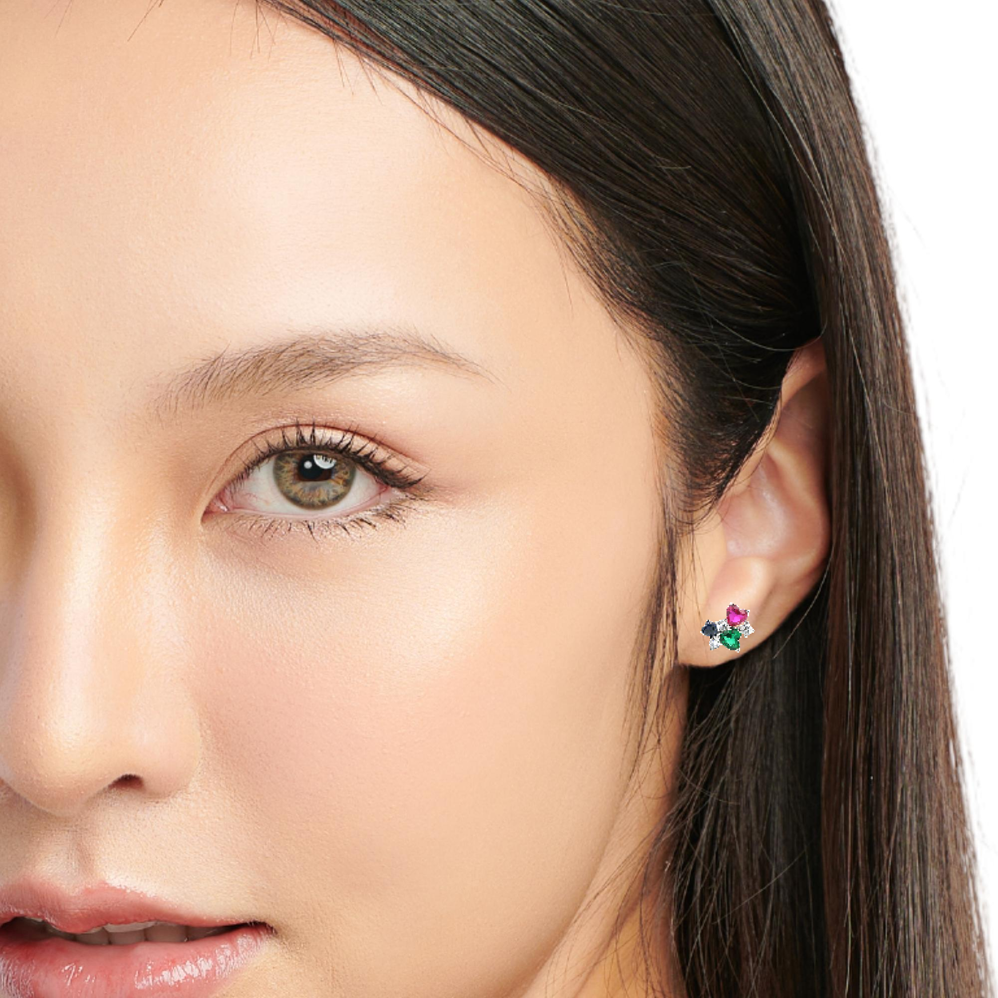 925SS CLUSTER 3 HEART MULTICOLOR CZ EARRINGS