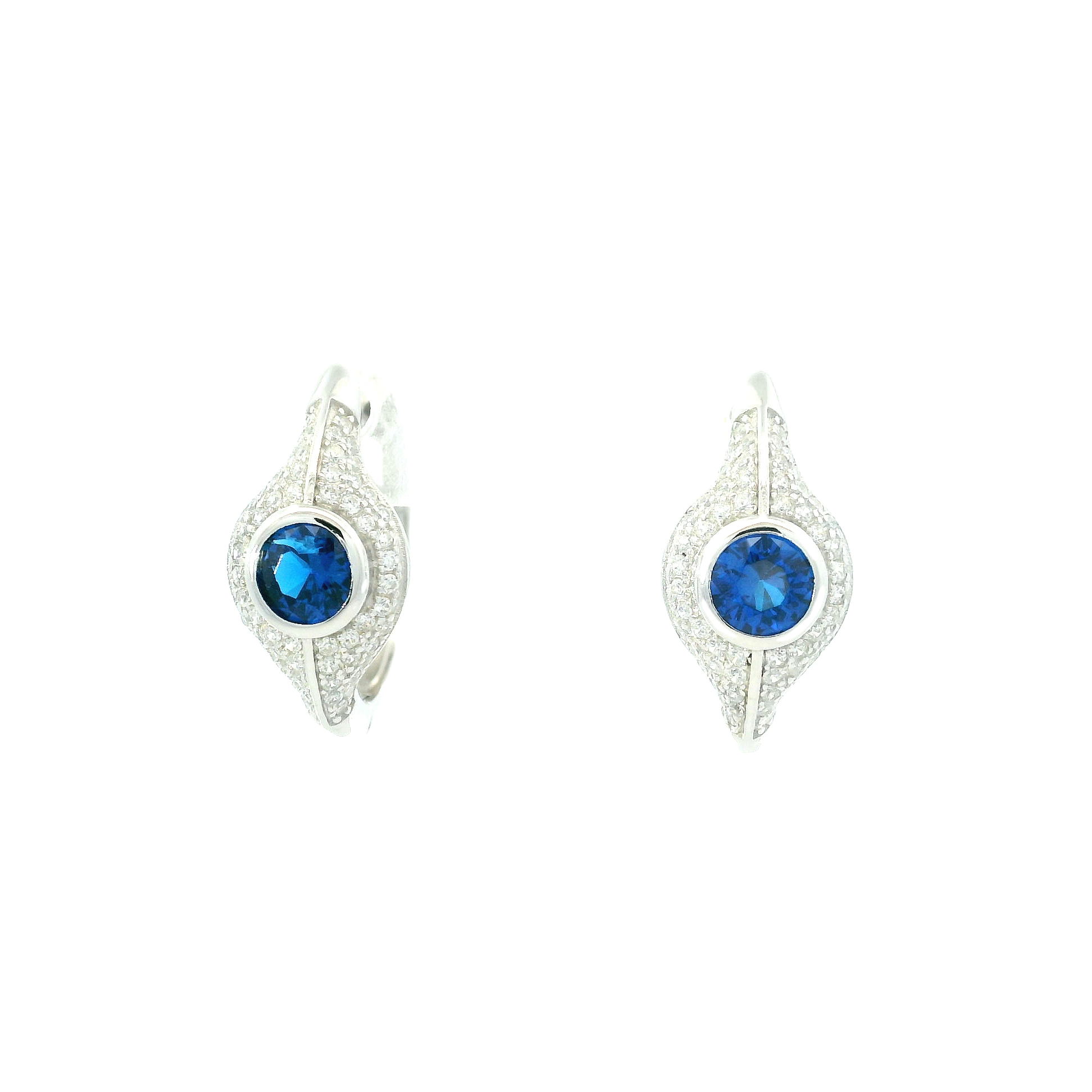 925SS ROUND SPINEL BLUE CZ EARRINGS