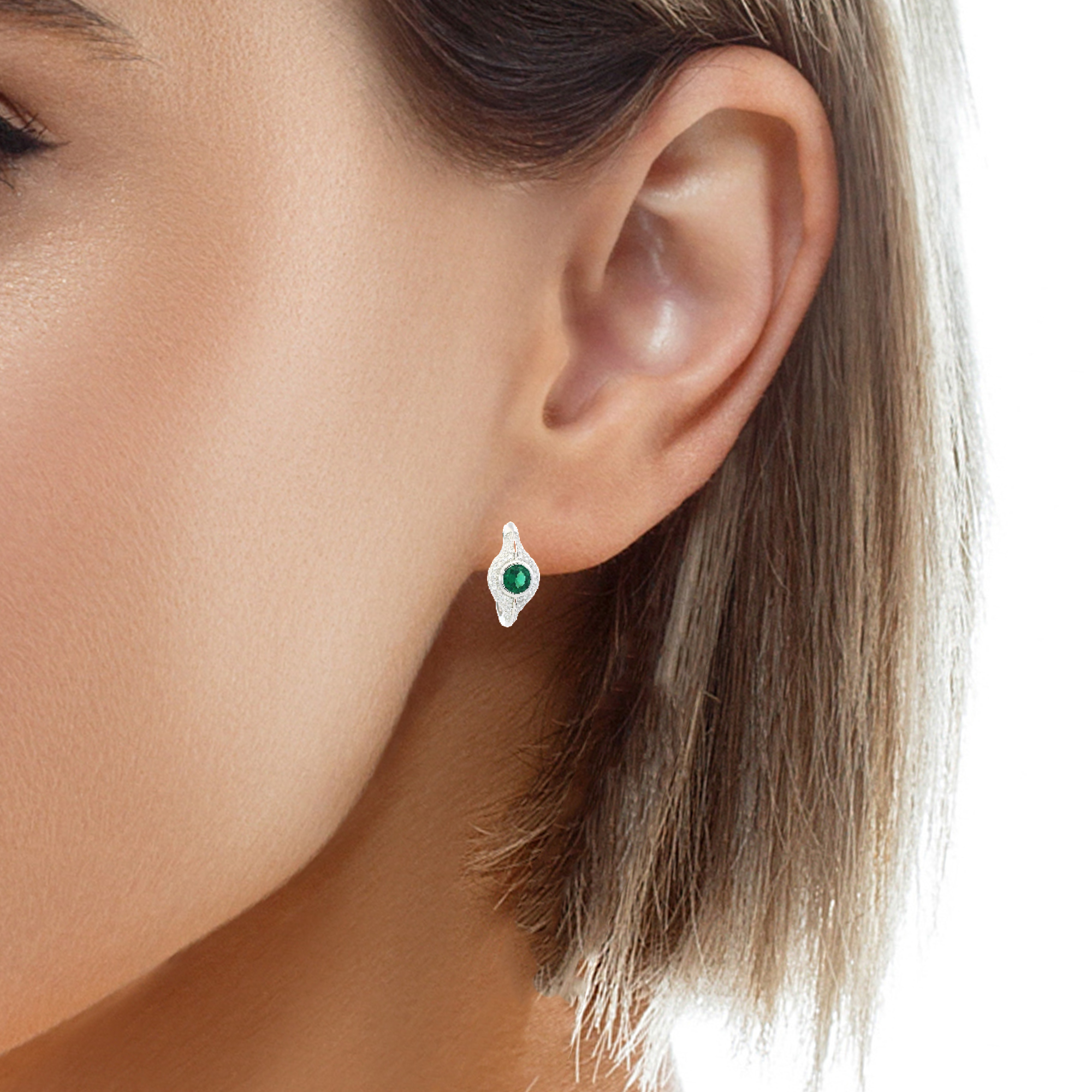 925SS ROUND SPINEL GREEN CZ EARRINGS