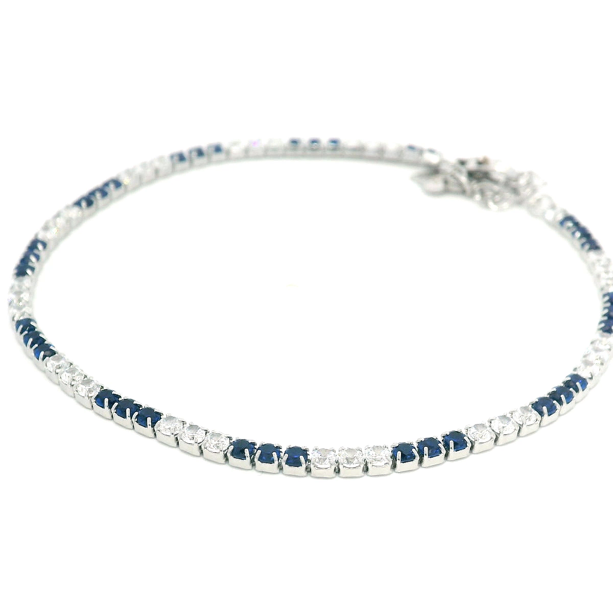 925SS TENNIS 3X3 CZ GREEN AND BLUE BRACELET