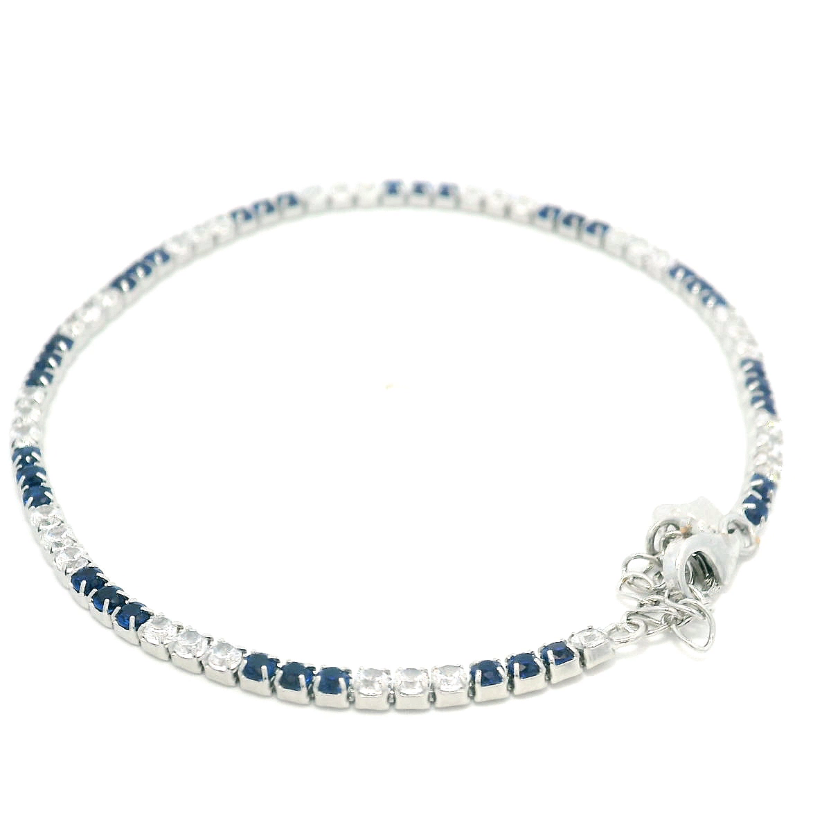 925SS TENNIS 3X3 CZ GREEN AND BLUE BRACELET