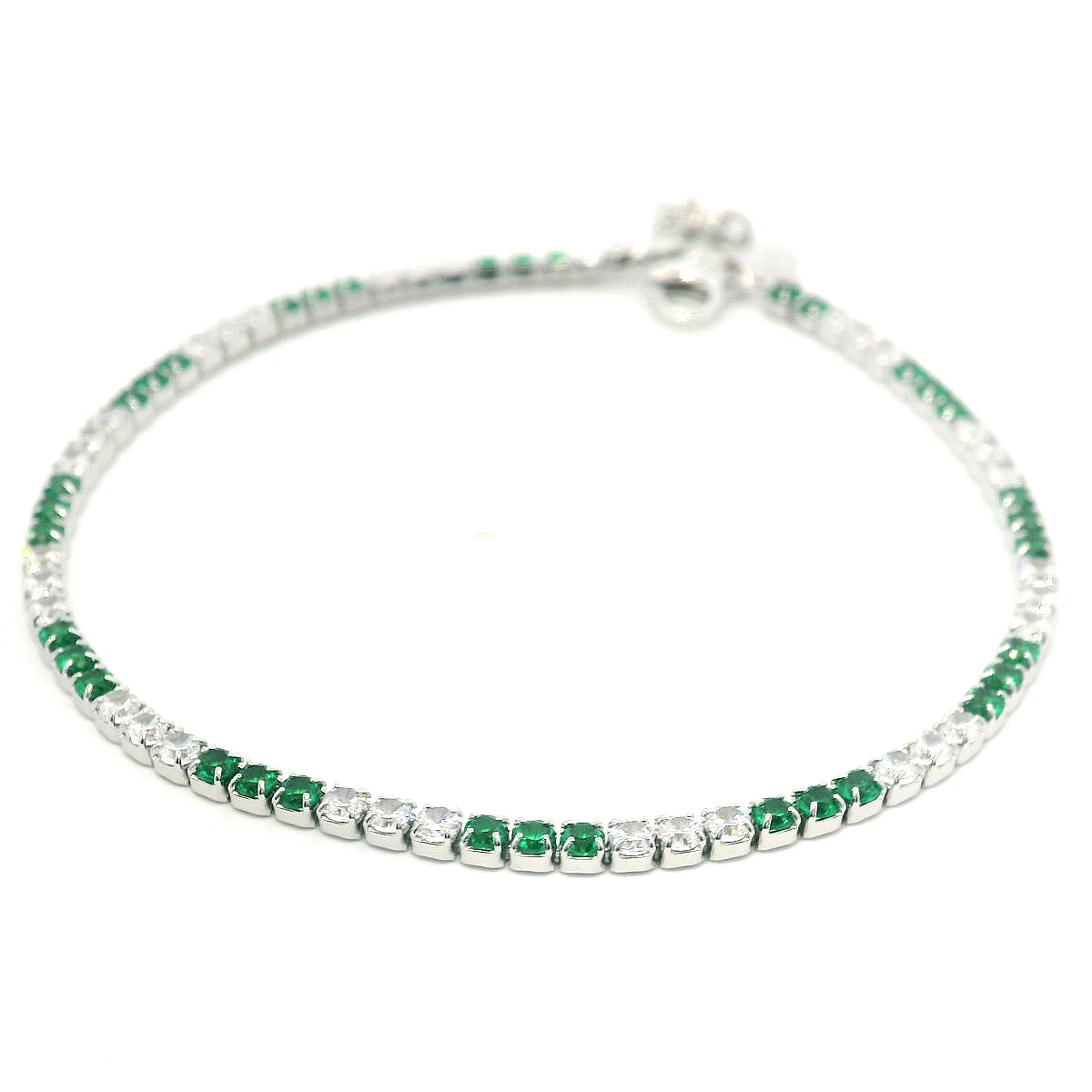 925SS TENNIS 3X3 CZ GREEN AND WHITE BRACELET