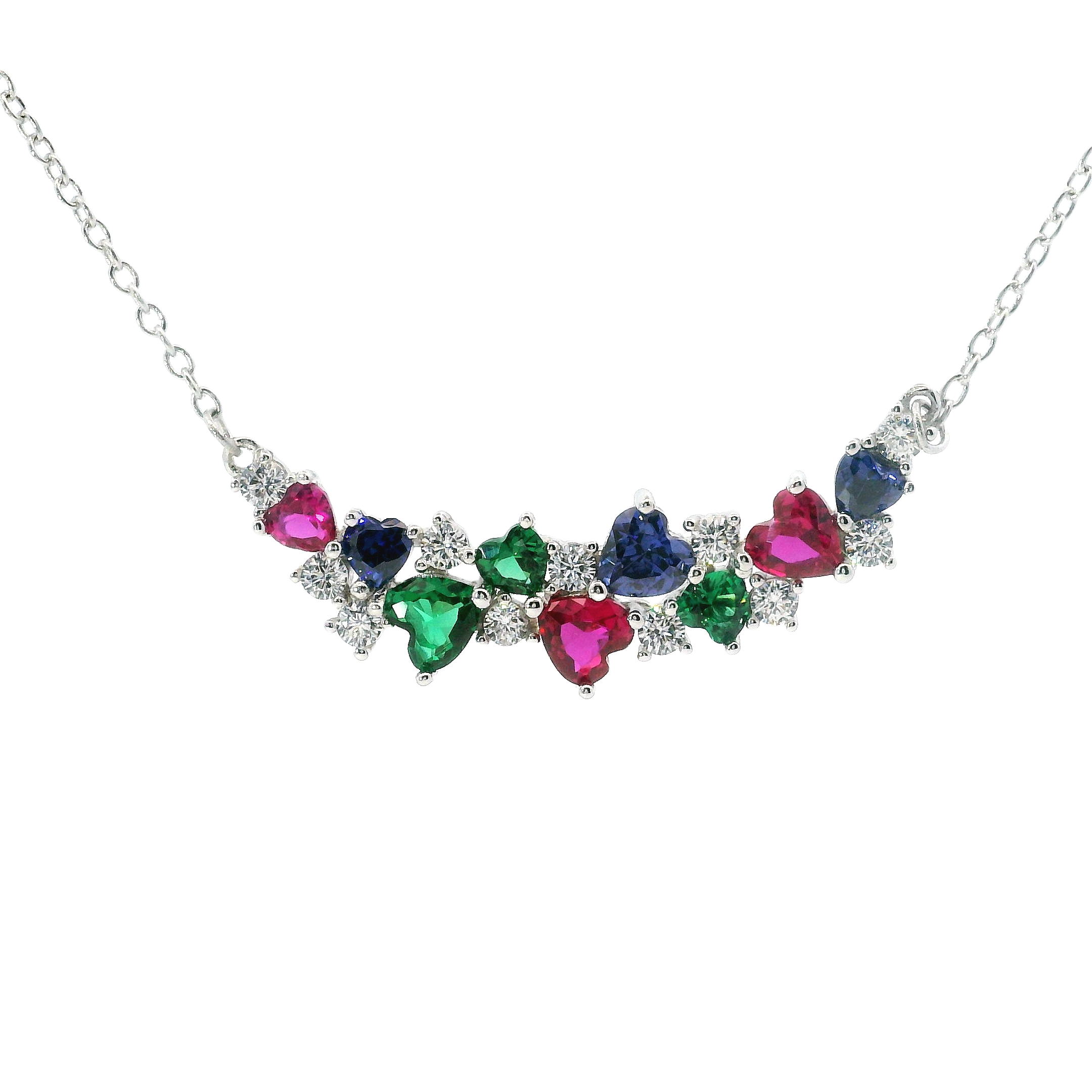 NECKLACE WITH HEART CRYSTALS IN 925 SILVER