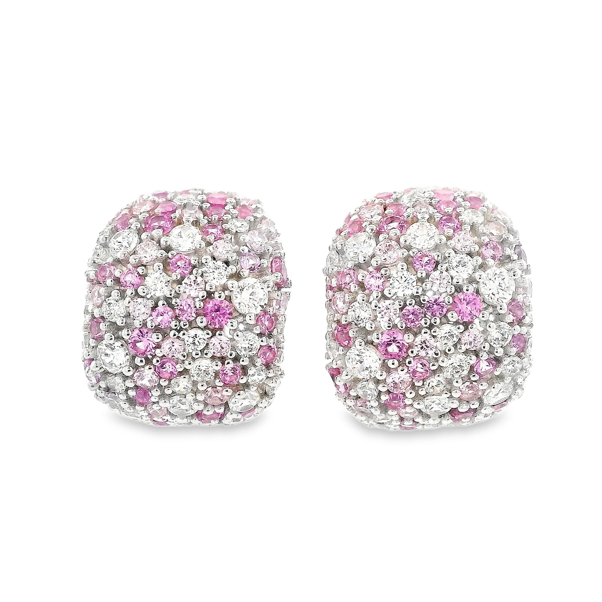 925SS DOME PAVE WHITE AND PINK CZ EARRINGS