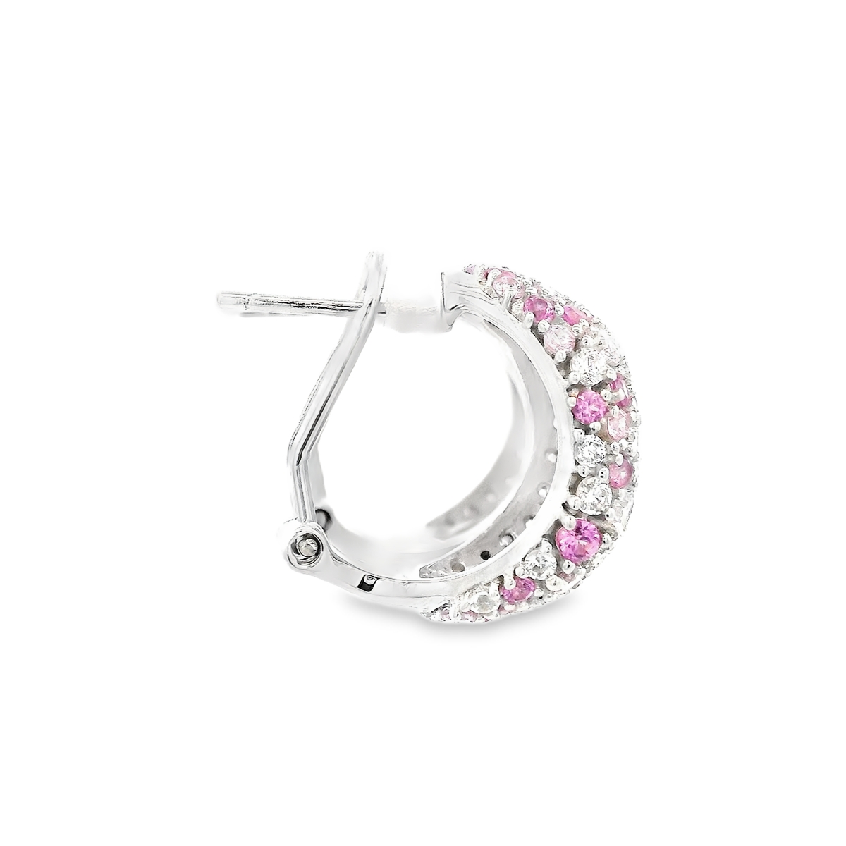 925SS DOME PAVE WHITE AND PINK CZ EARRINGS