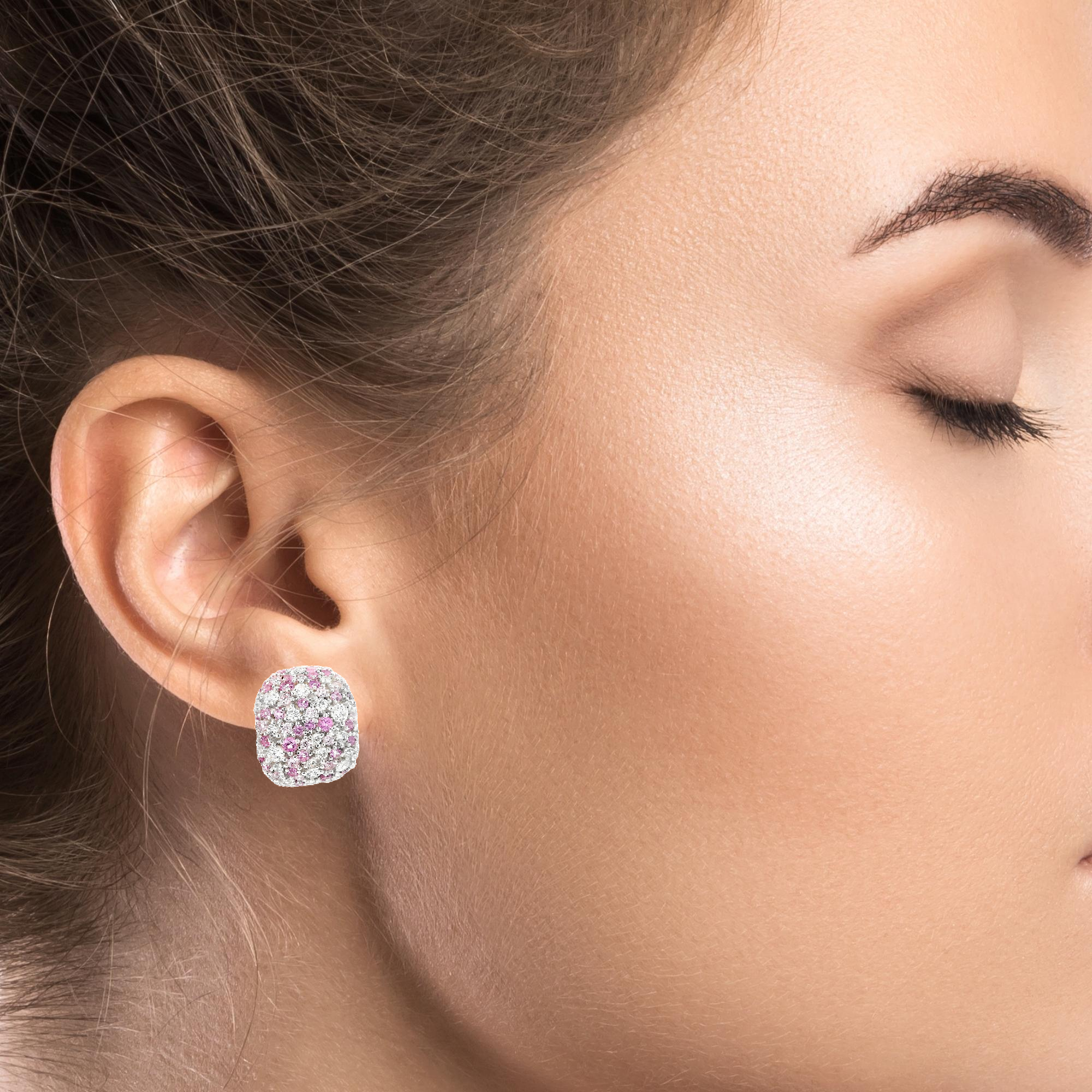 925SS DOME PAVE WHITE AND PINK CZ EARRINGS