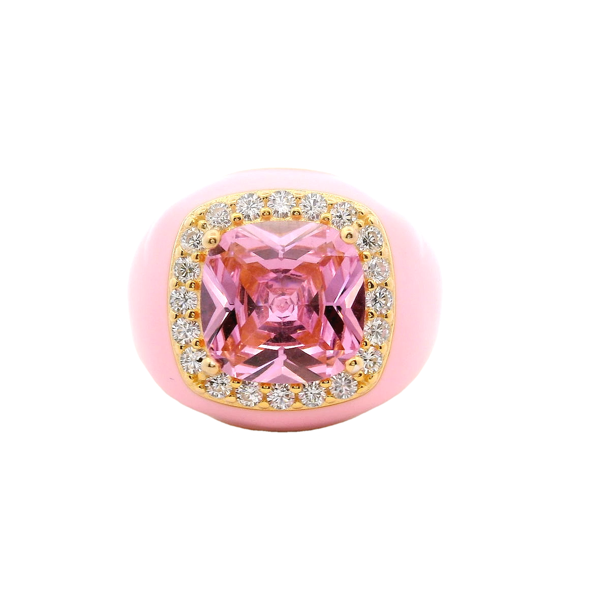 925GD BIG SQUARE PINK CZ ENAMEL PINK ADJUSTABLE RING