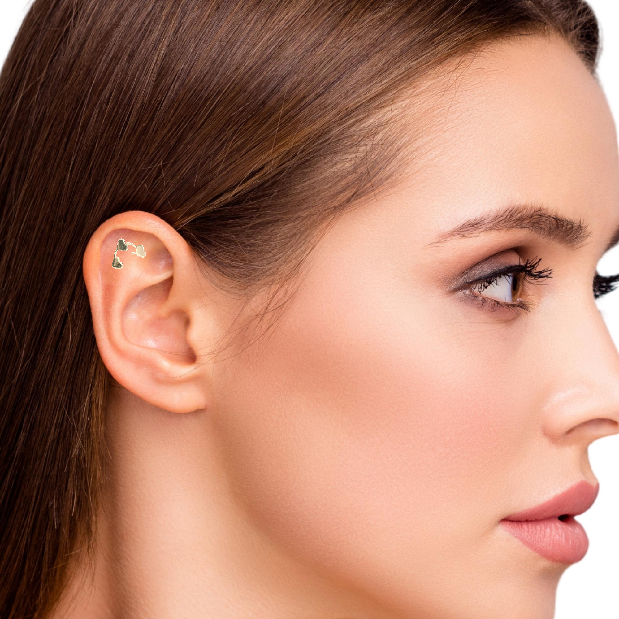 PIERCING CURVE HEARTS PLAIN IN 14KT YELLOW GOLD