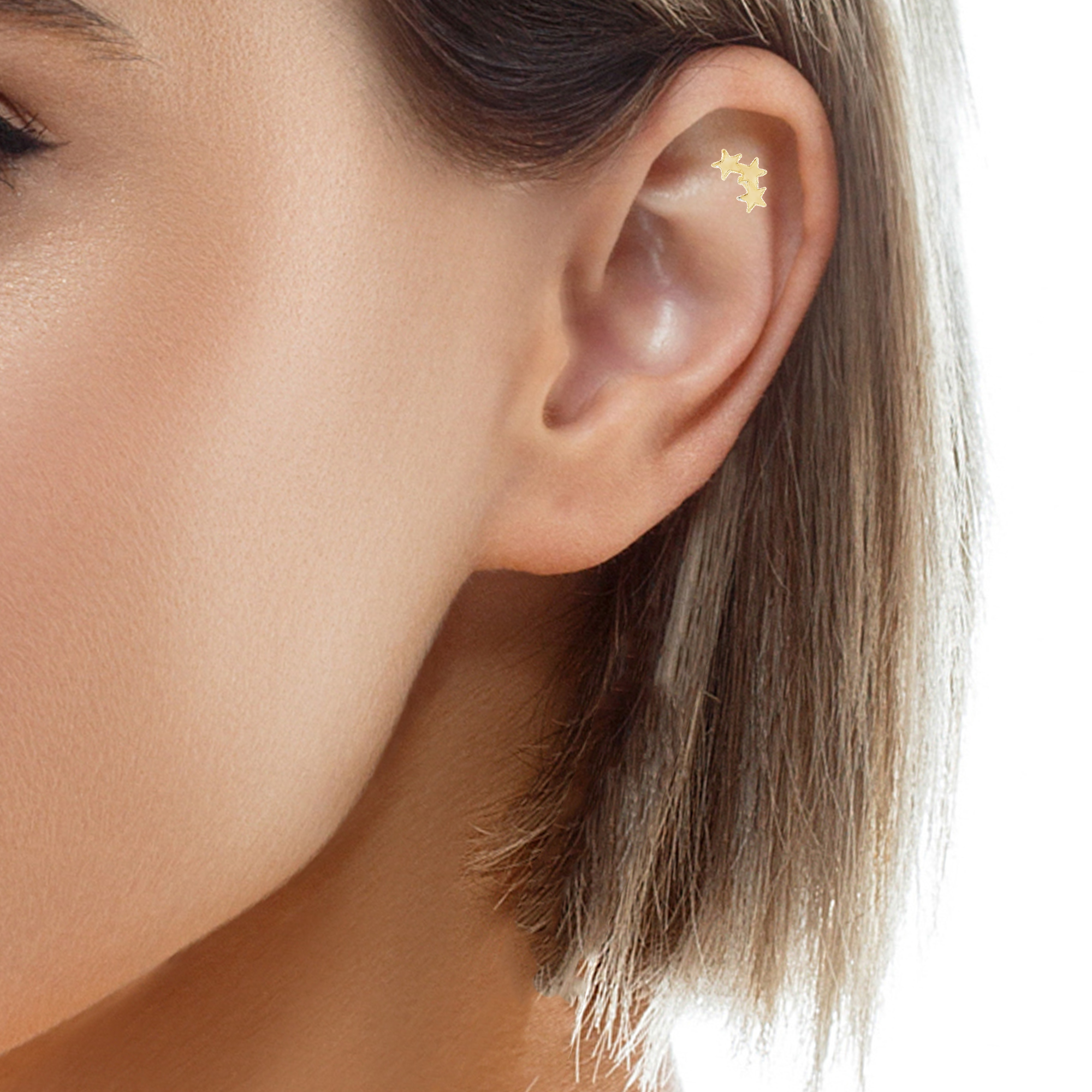 PIERCING THREE STARS PLAIN IN 14KT YELLOW GOLD