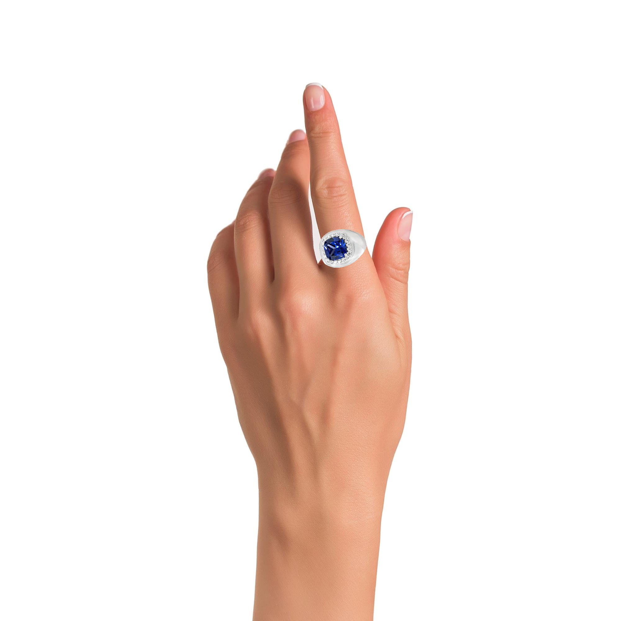 925SS BIG SQUARE BLUE CZ ADJUSTABLE RING