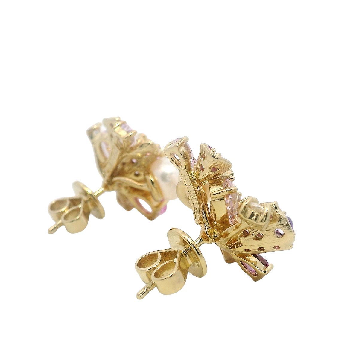 925YG FLOWER PINK AND PEARL EARRINGS