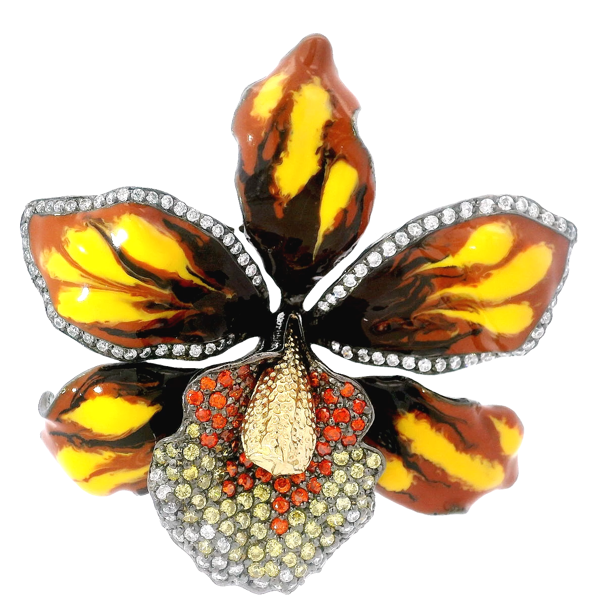 925SL BIG MAY FLOWER YELLOW AND BROWN BROOCH
