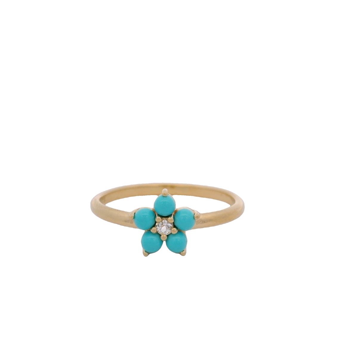 925YG FLOWER 8MM TURQUOISE SYN CENTER TOPAZ WHITE RING T6.5