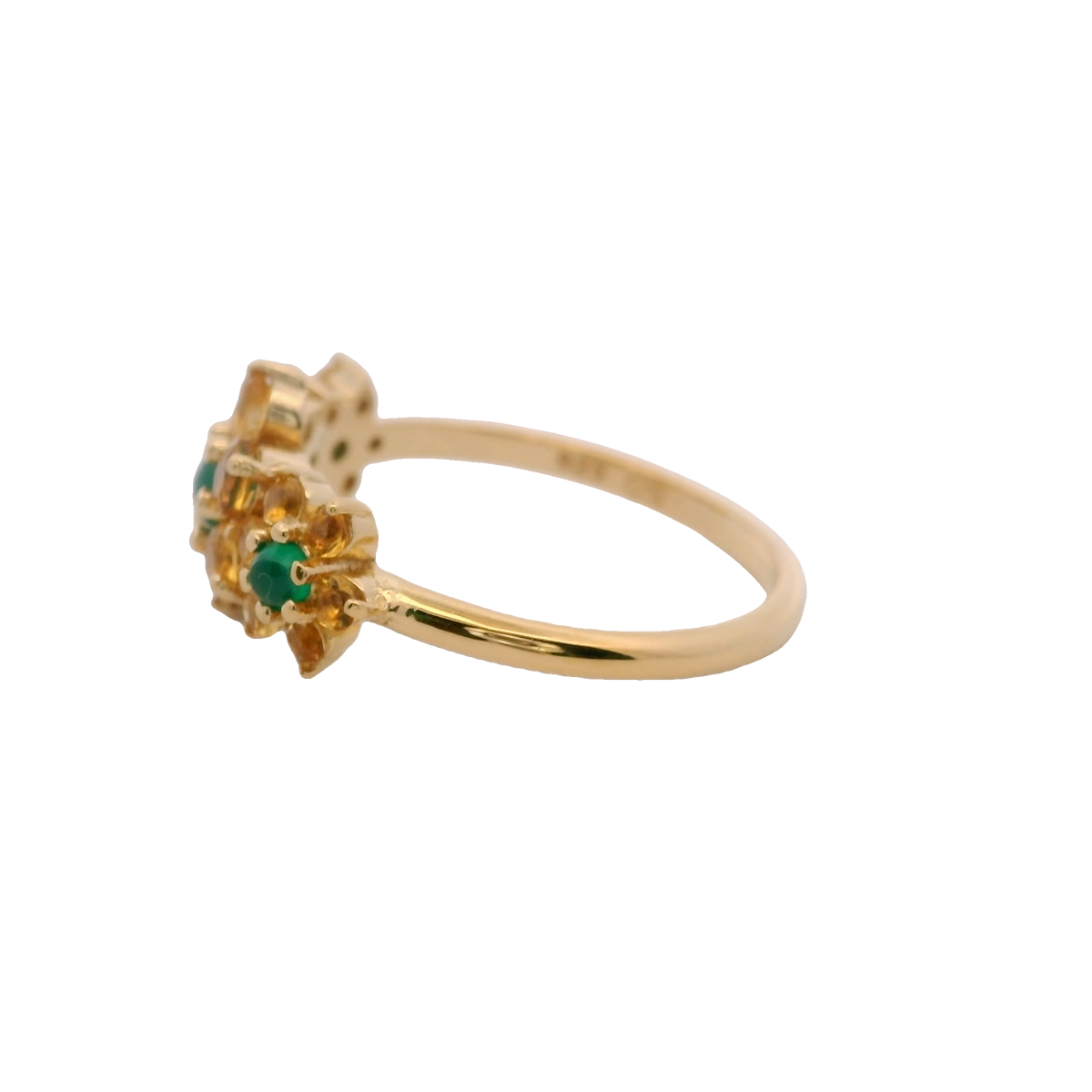 925YG TRIPLE FOWER CITRINER CENTER ONYX GREEN RING T6.5
