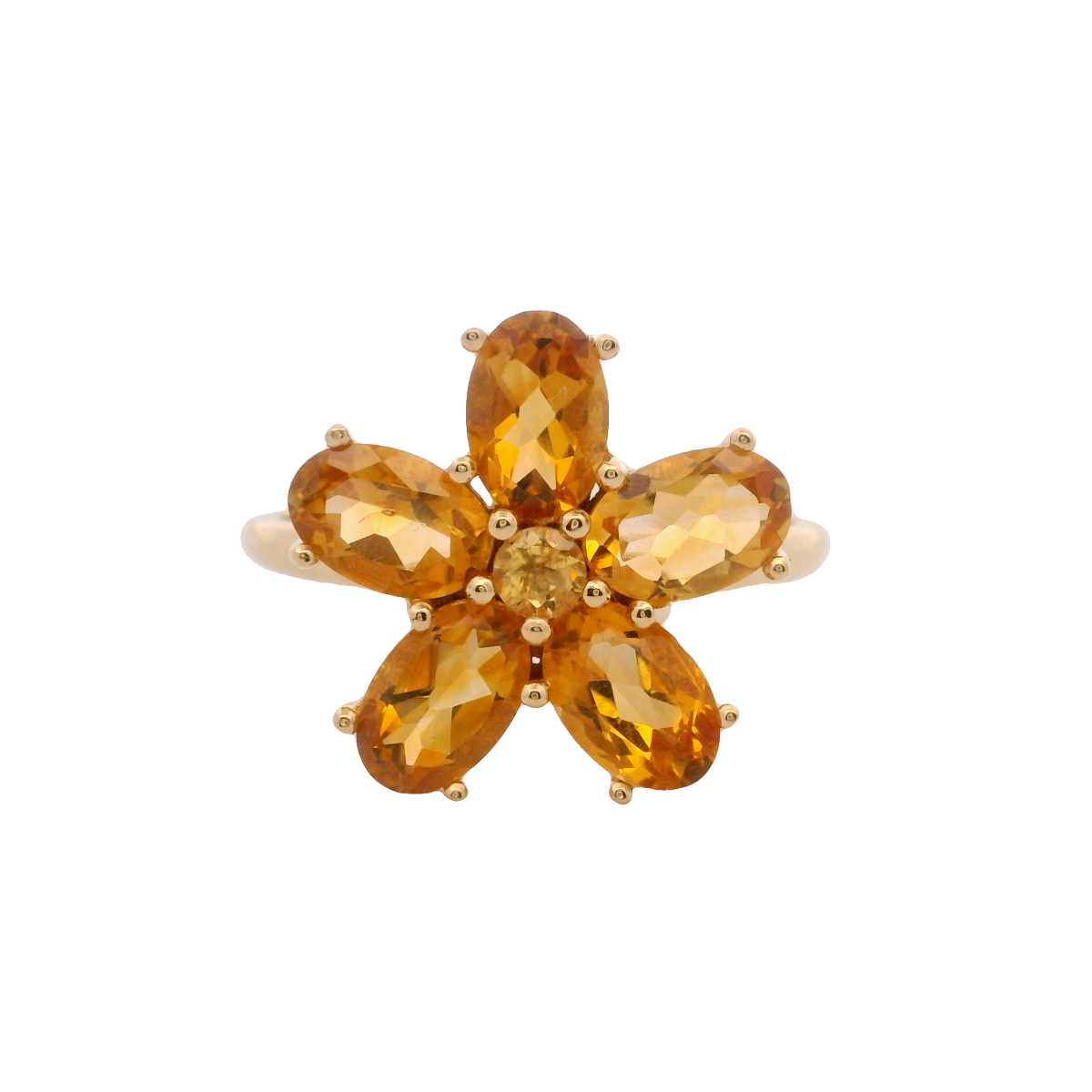 925YG FLOWER 14MM CITRINE DARK CENTER CITRINE RING T6.5