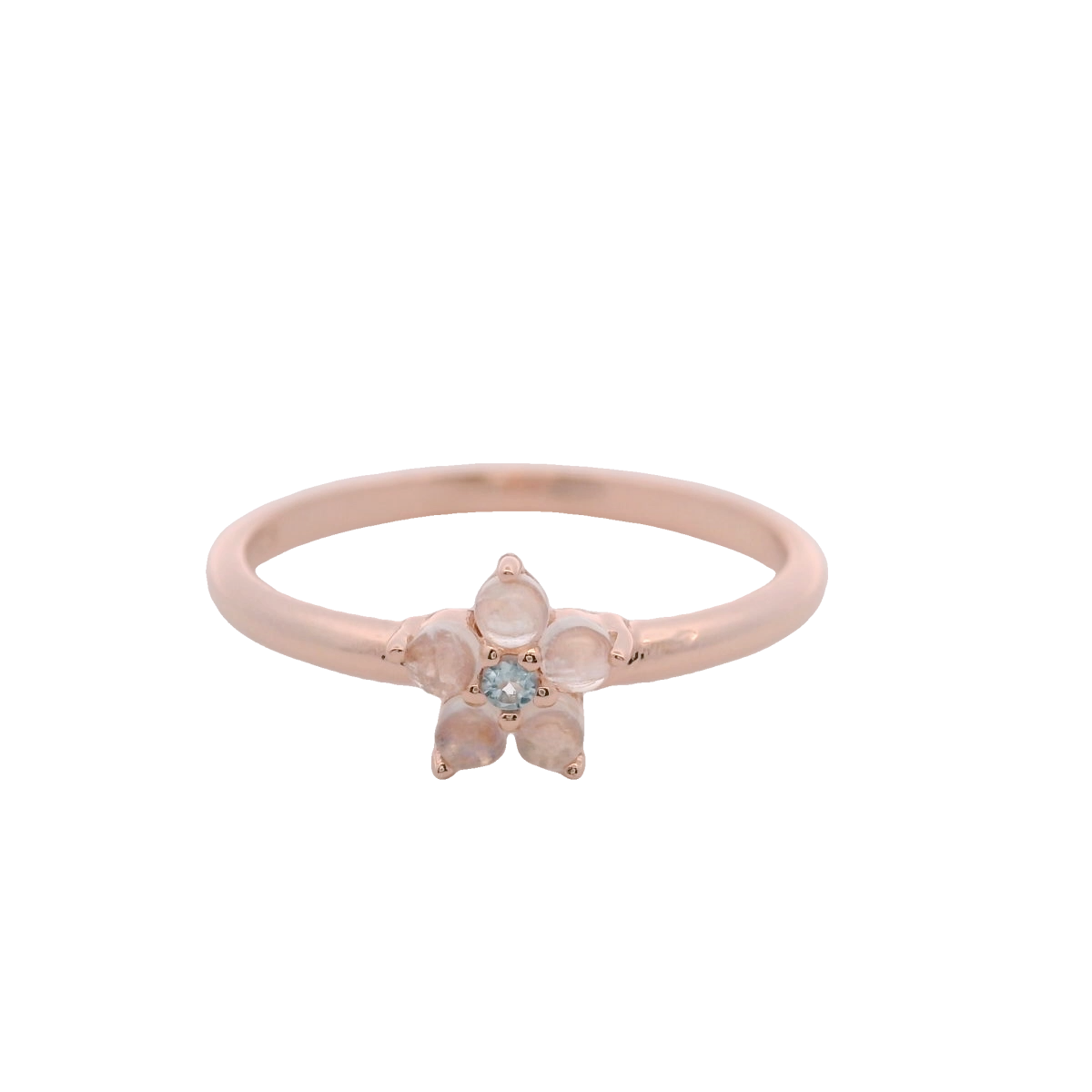 925RG FLOWER 6MM MOOSTONE CENTER TOPAZ BLUE RING T6.5