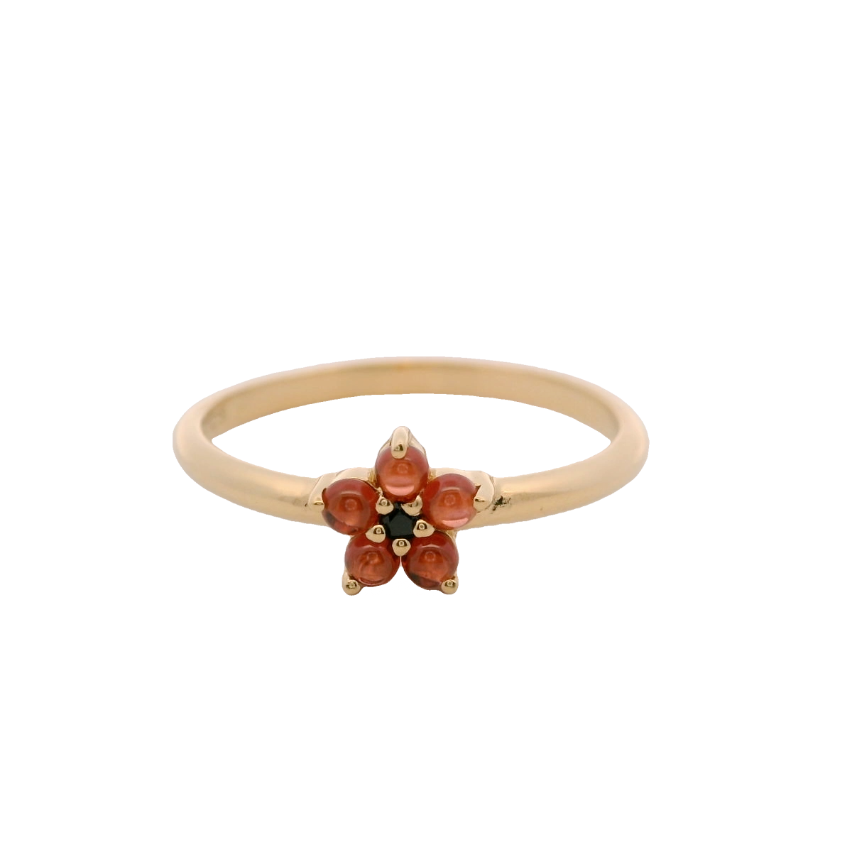 925YG FLOWER 6MM GARNET CENTER SPINEL BLACK RING T6.5
