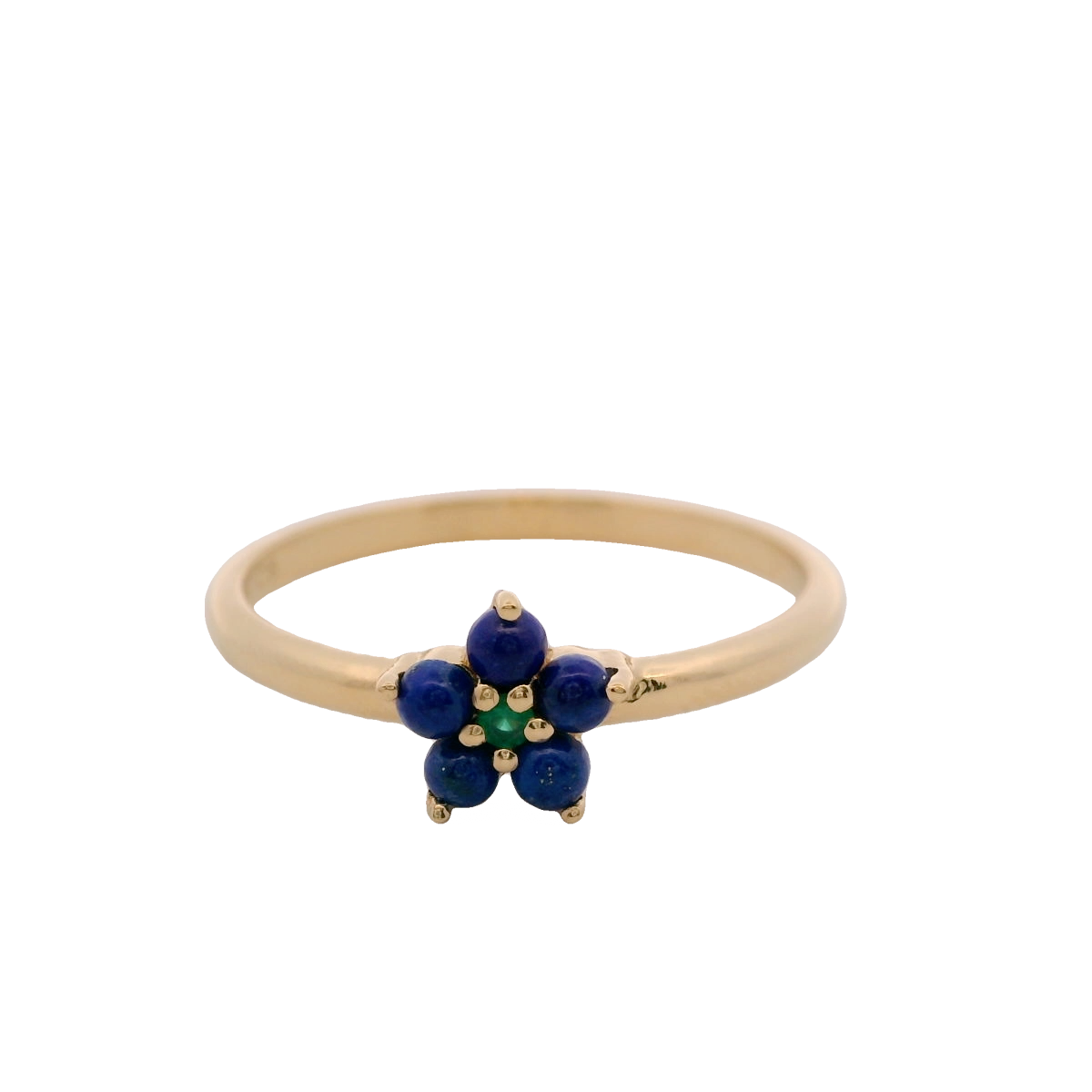 925YG FLOWER 6MM LAPIS LAZULI CENTER ONYX GREEN RING T6.5