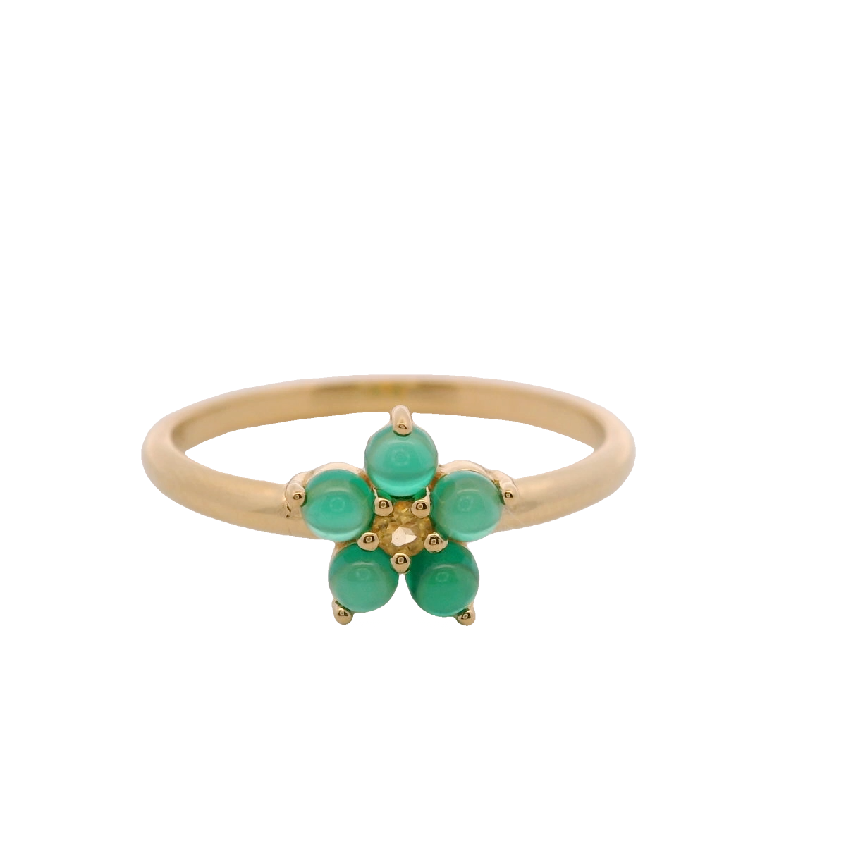 925YG FLOWER 8MM ONYX GREEN CENTER CITRINE RING T6.5