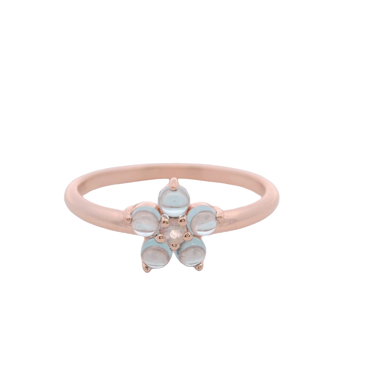 925YG FLOWER 8MM TOPAZ BLUE CENTER MOONSTONE RING T6.5