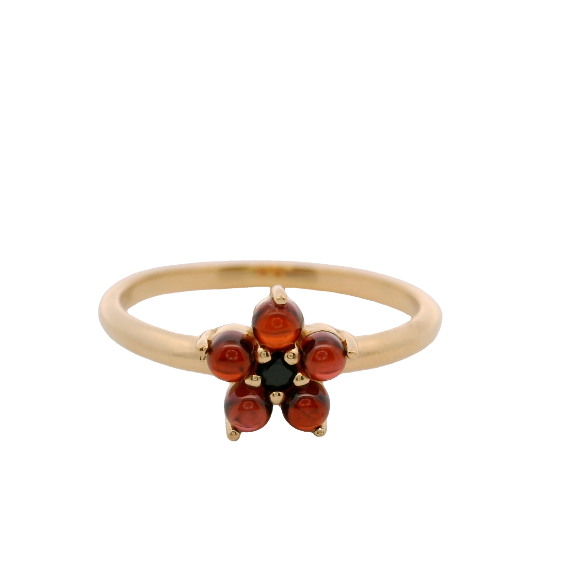 925YG FLOWER 8MM GARNET CENTER SPINEL BLACK RING T6.5