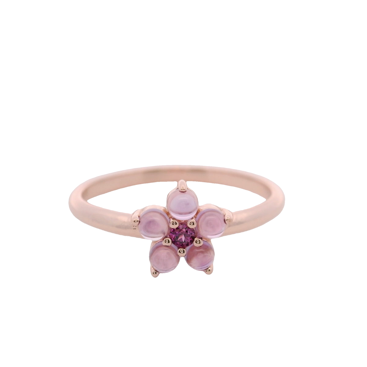 925RG FLOWER 8MM AMETHYST CENTER GARNET RING T6.5