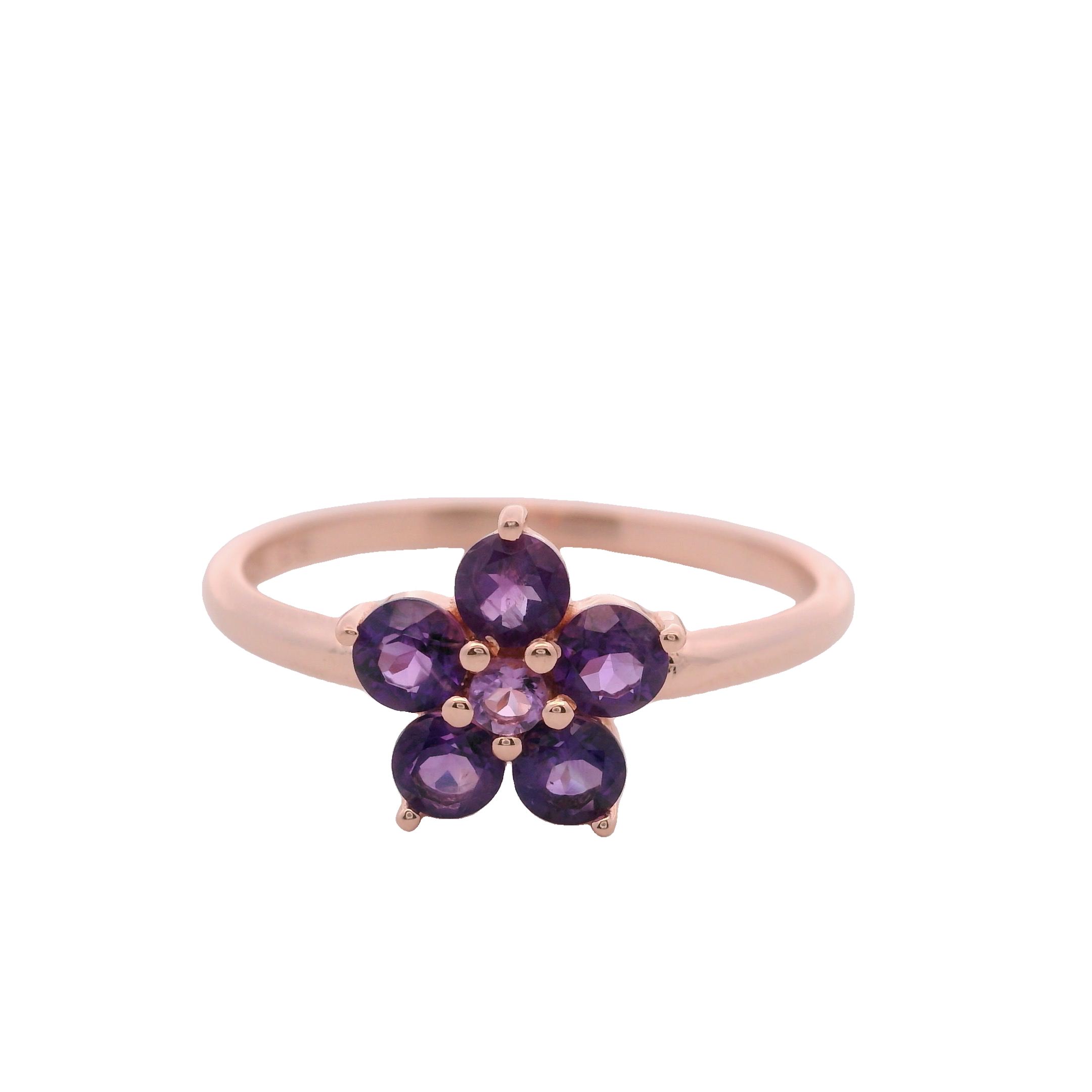925RG FLOWER 9MM AMETHYST AFRICAN CENTER AMETHYST BRAZILIAN RING T6.5
