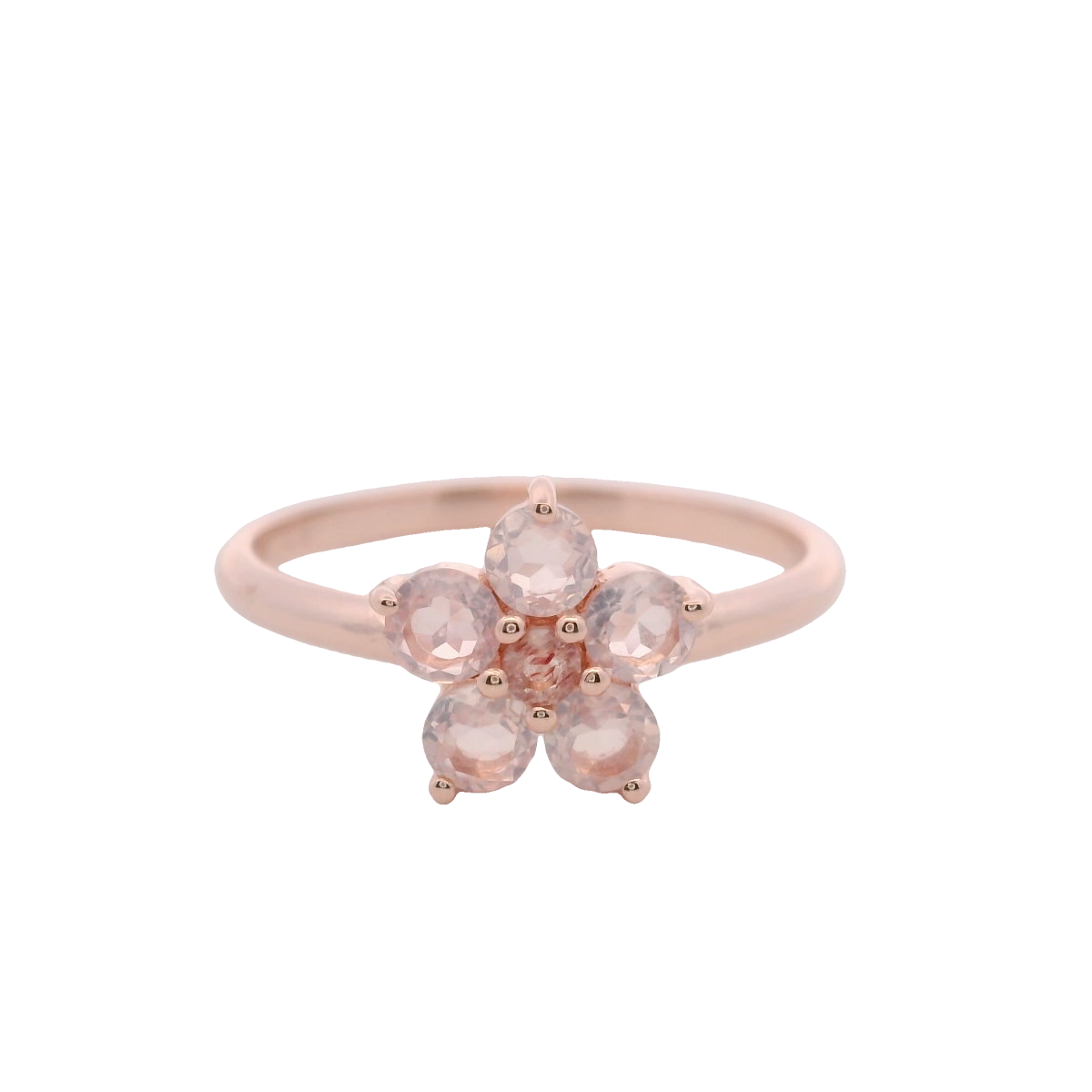 925RG FLOWER 9MM ROSE QUARTZ CENTER STRAWEBERRY PINK RING T6.5
