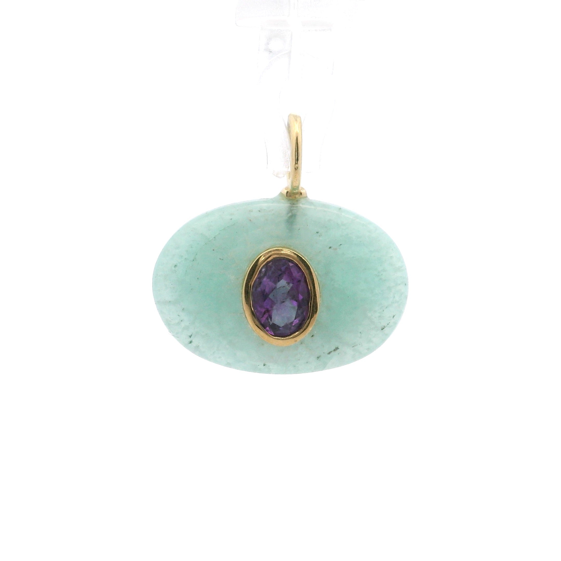 925YG OVAL AMAZONITE CENTER AMETHYST CHARM