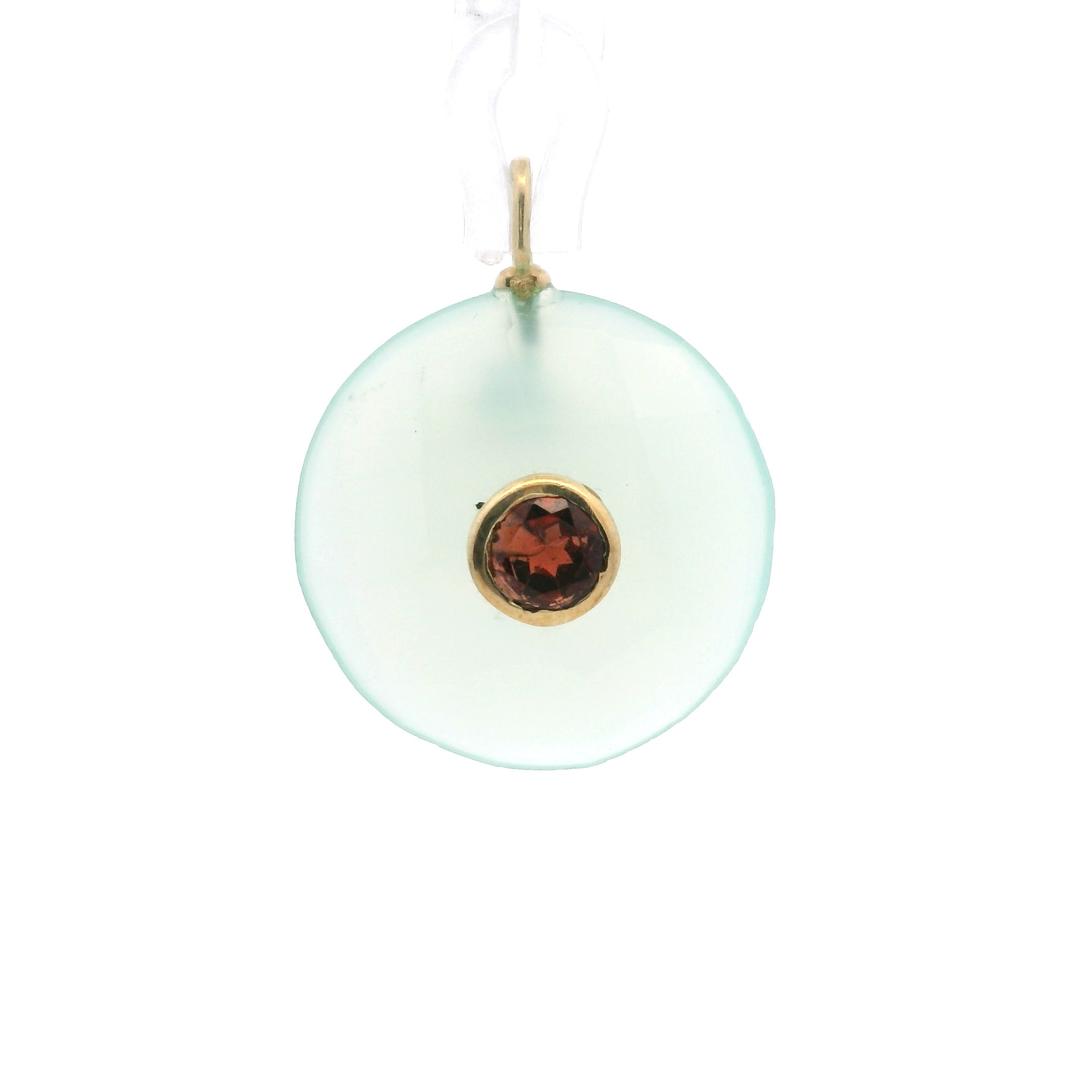 925YG ROUND CUT CHALCEDONY CENTER GARNET CHARM