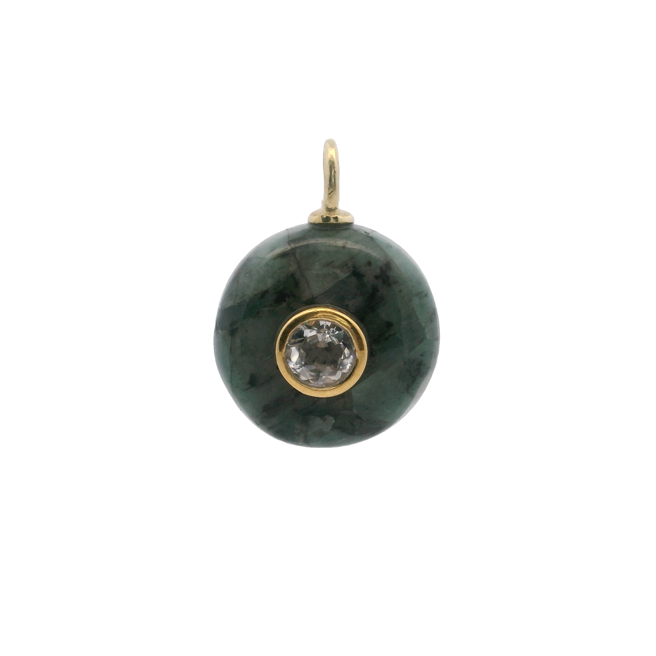 925YG ROUND CUT RAW EMERALD CENTER TOPAZ WHITE CHARM