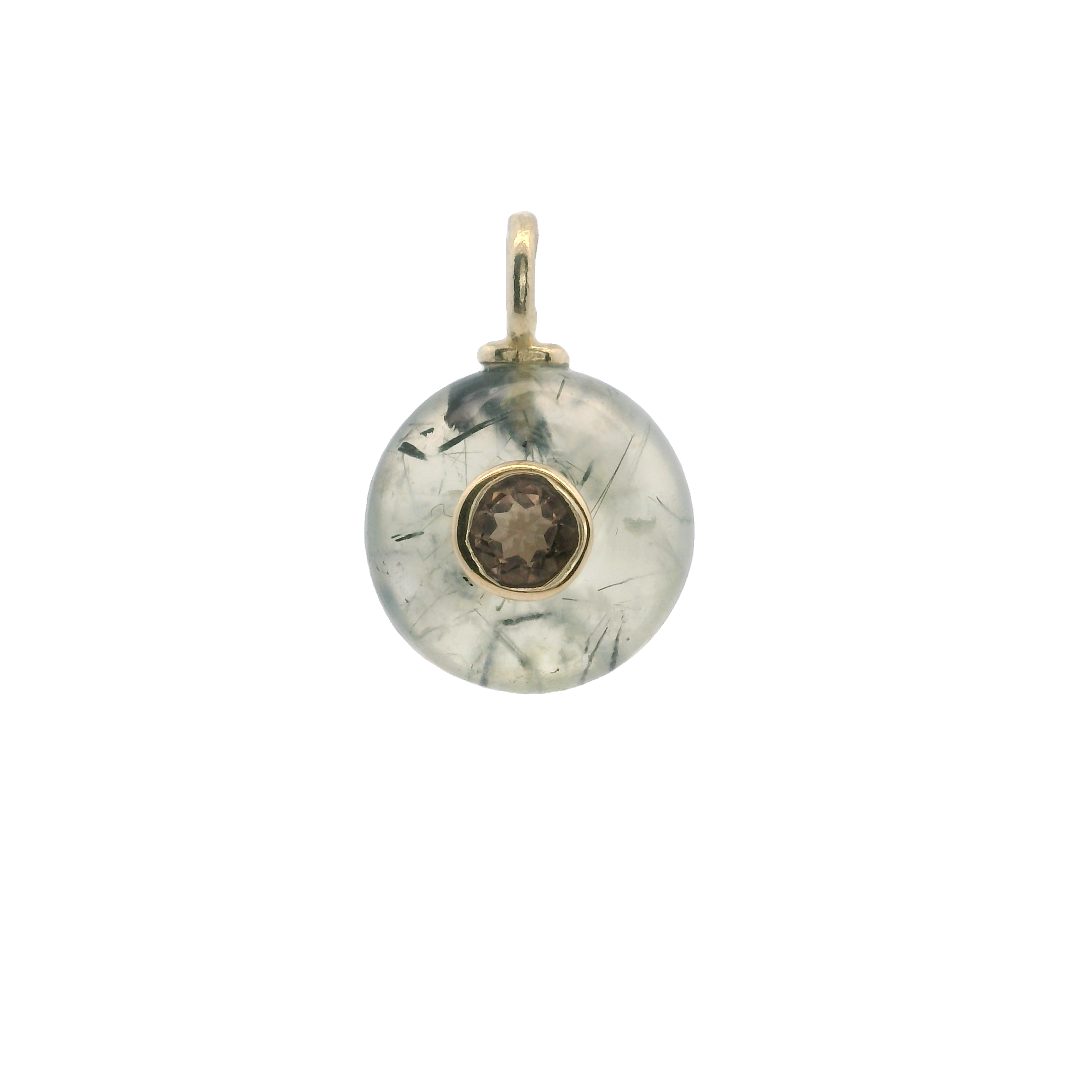 925YG ROUND CUT QUARTZ RUTILE CENTER SMOKY QUARTZ CHARM