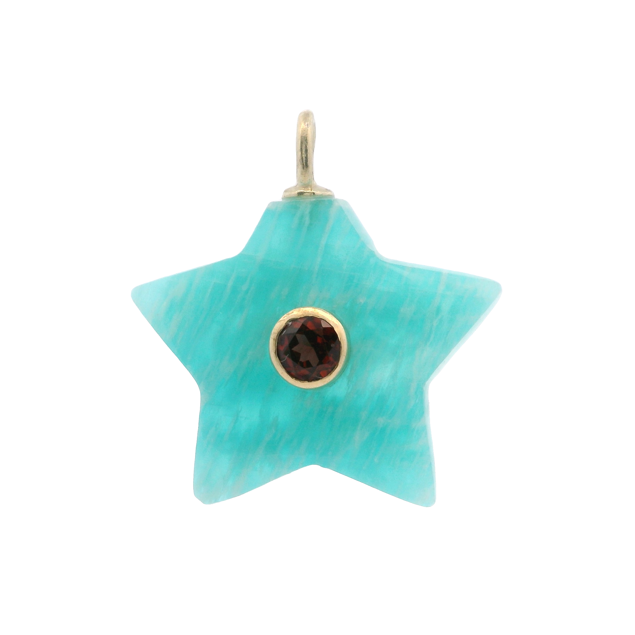 925YG STAR AMAZONITE CENTER GARNET CHARM