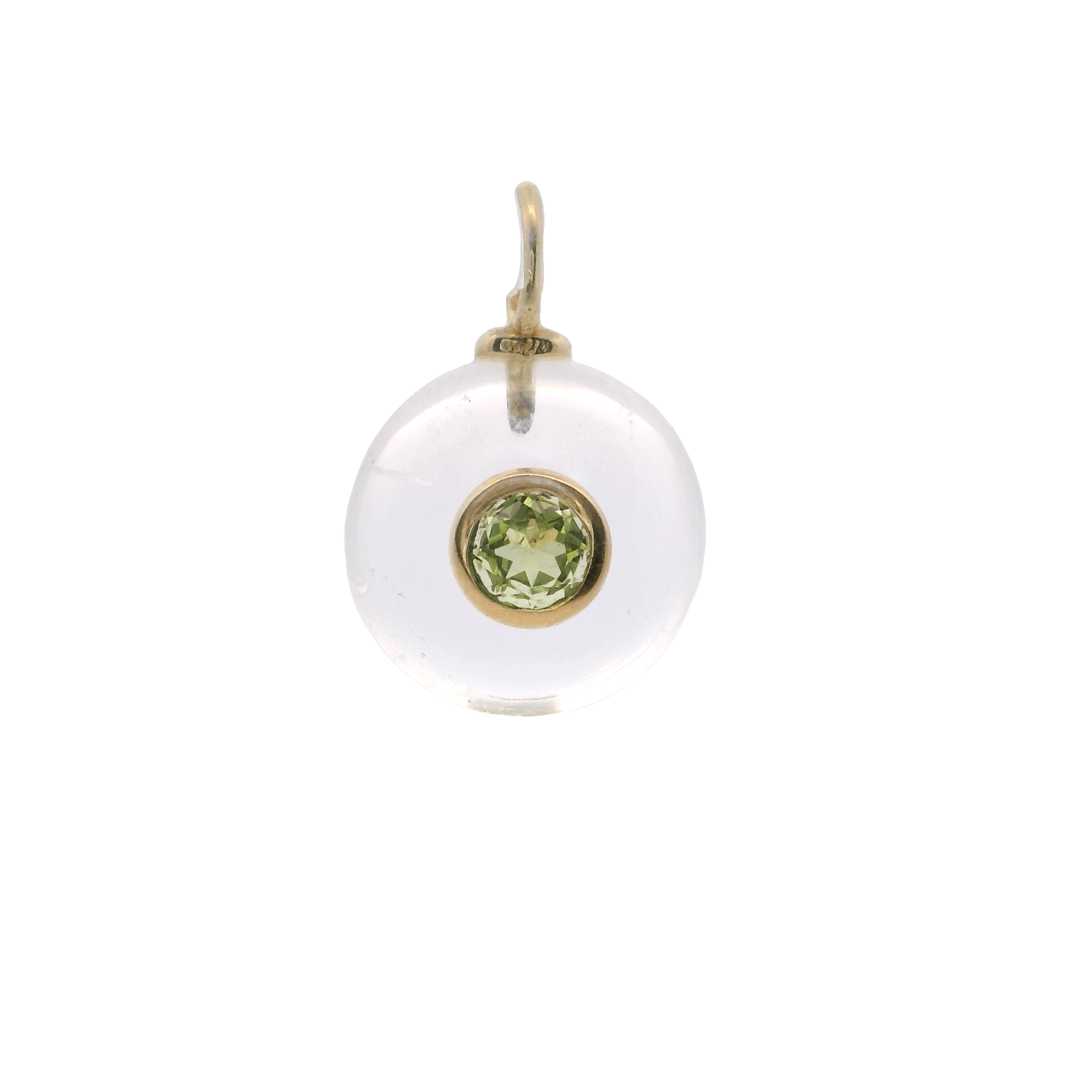 925YG ROUND CUT ROCK QUARTZ CENTER PERIDOT CHARM