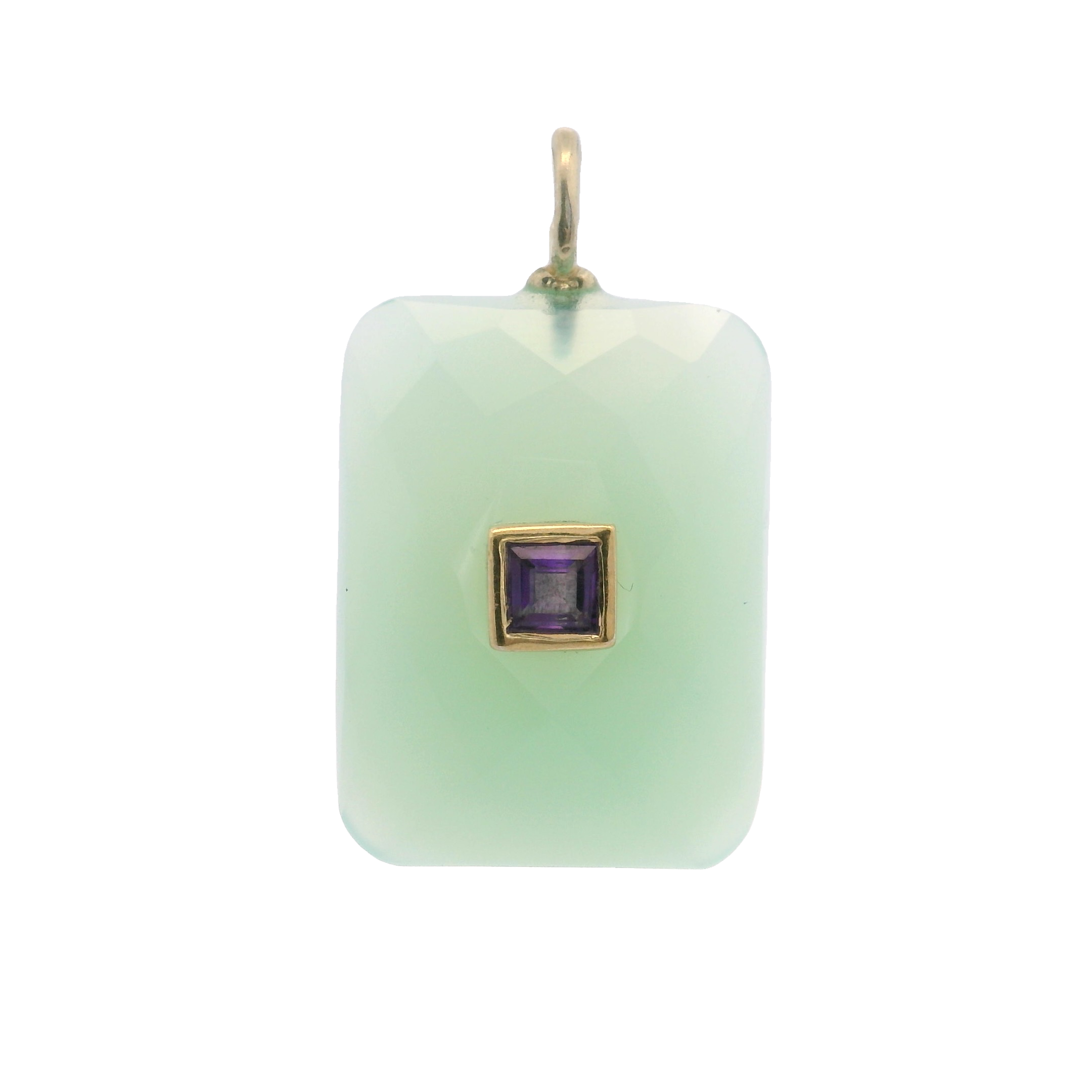 925YG SQUARE CHALCEDONY CENTER AMETHYST CHARM