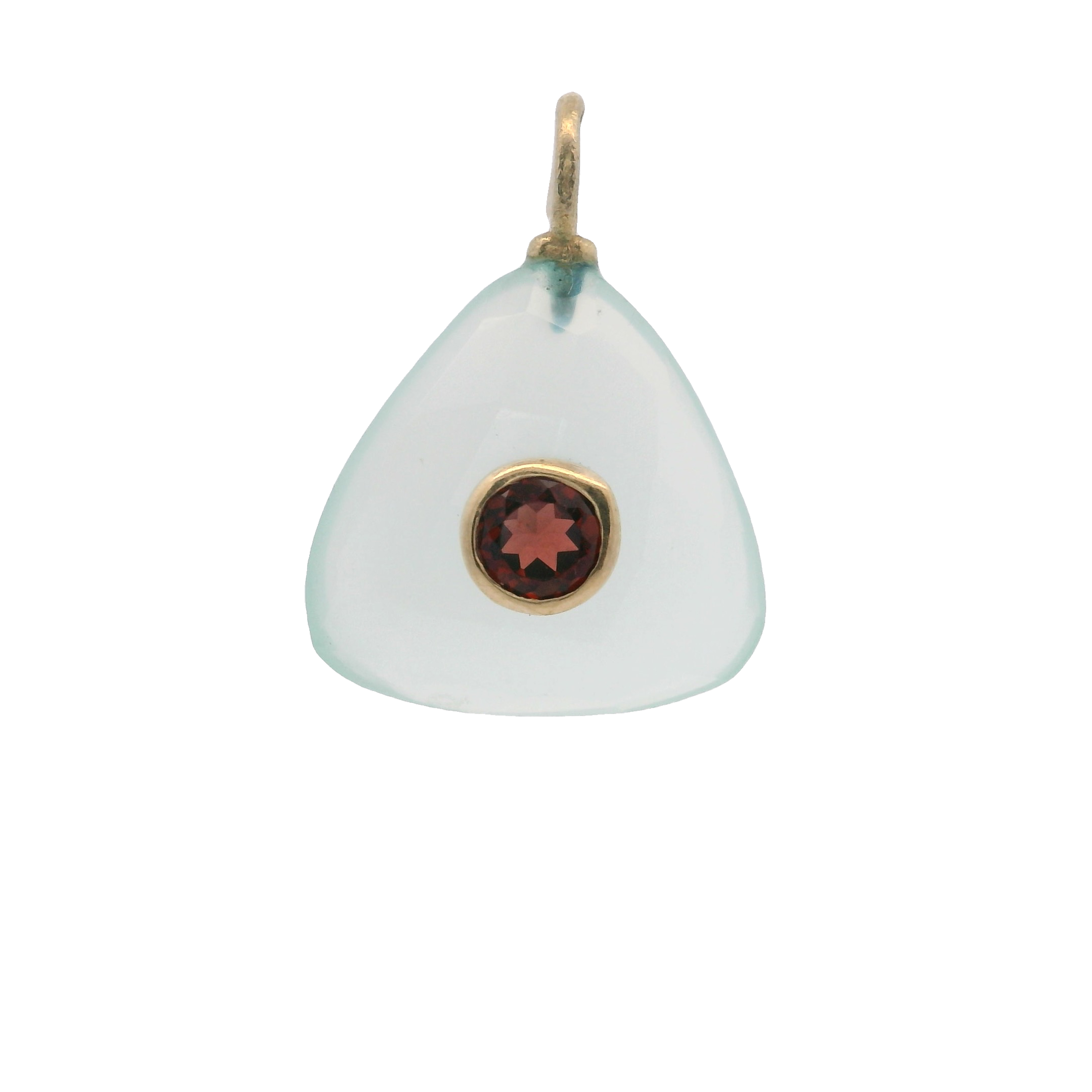 925YG TRIANGLE CHALCEDONY CENTER GARNET CHARM