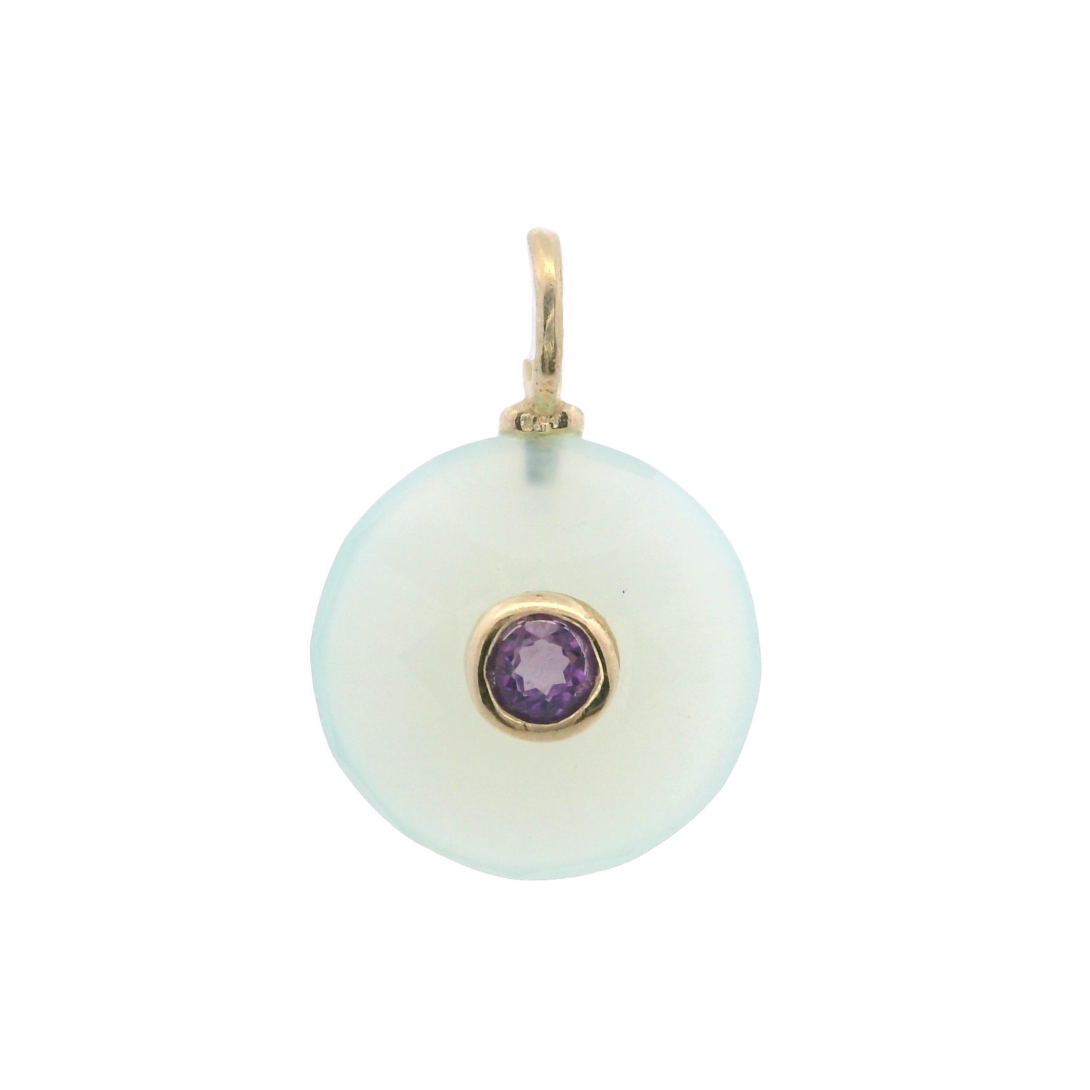 925YG ROUND CUT CHALCEDONY CENTER AMETHYST CHARM