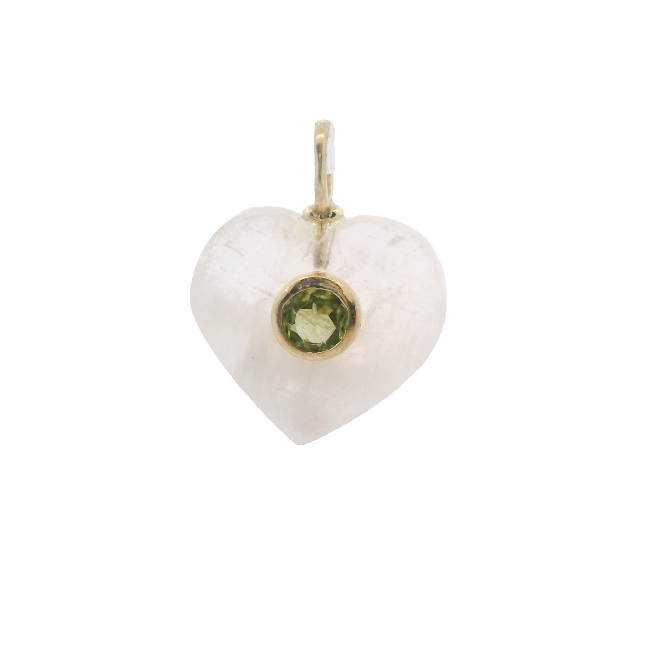 925YG HEART MOOSTONE CENTER PERIDOT CHARM