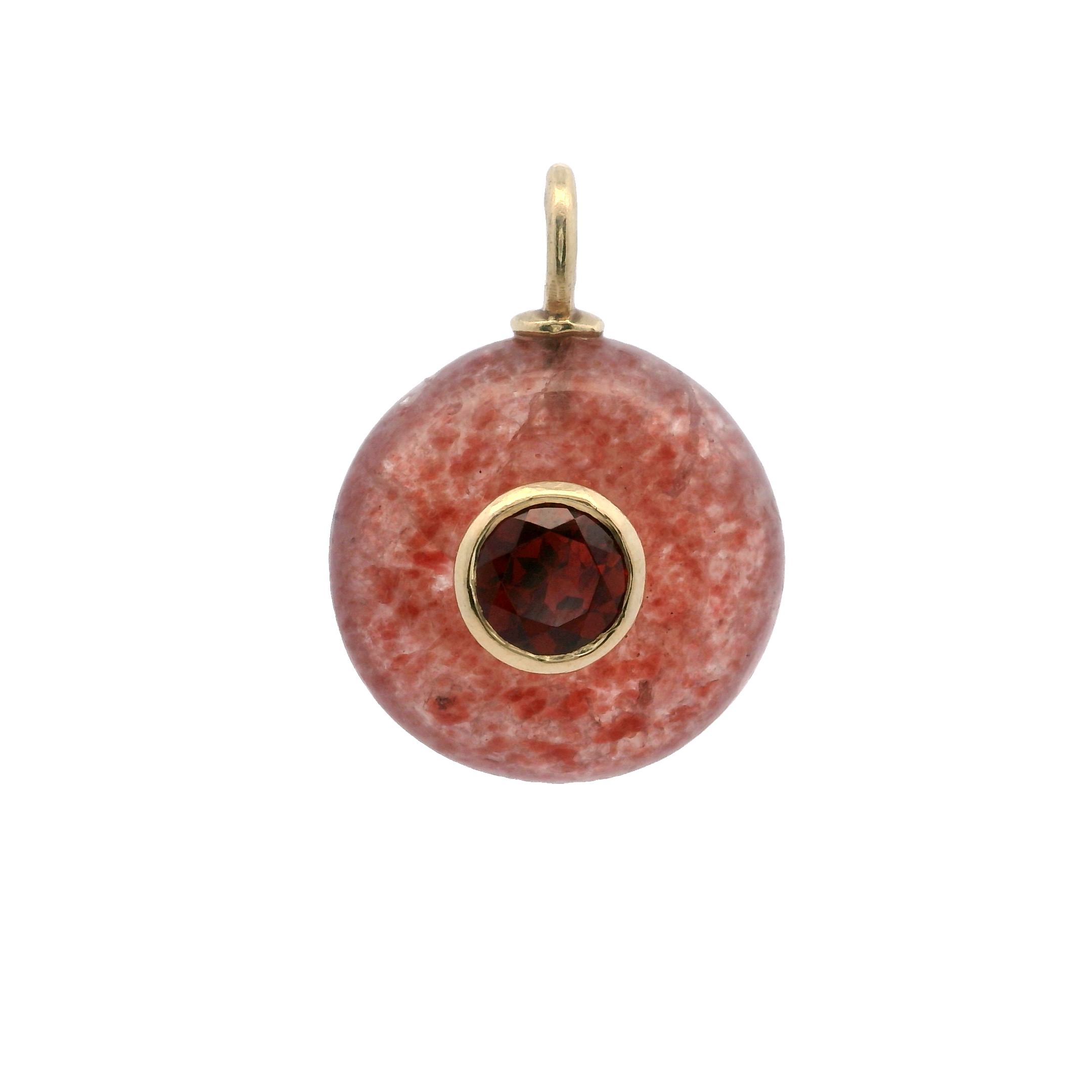 925YG ROUND CUT STRAWEBERRY QUARTZ CENTER GARNET CHARM