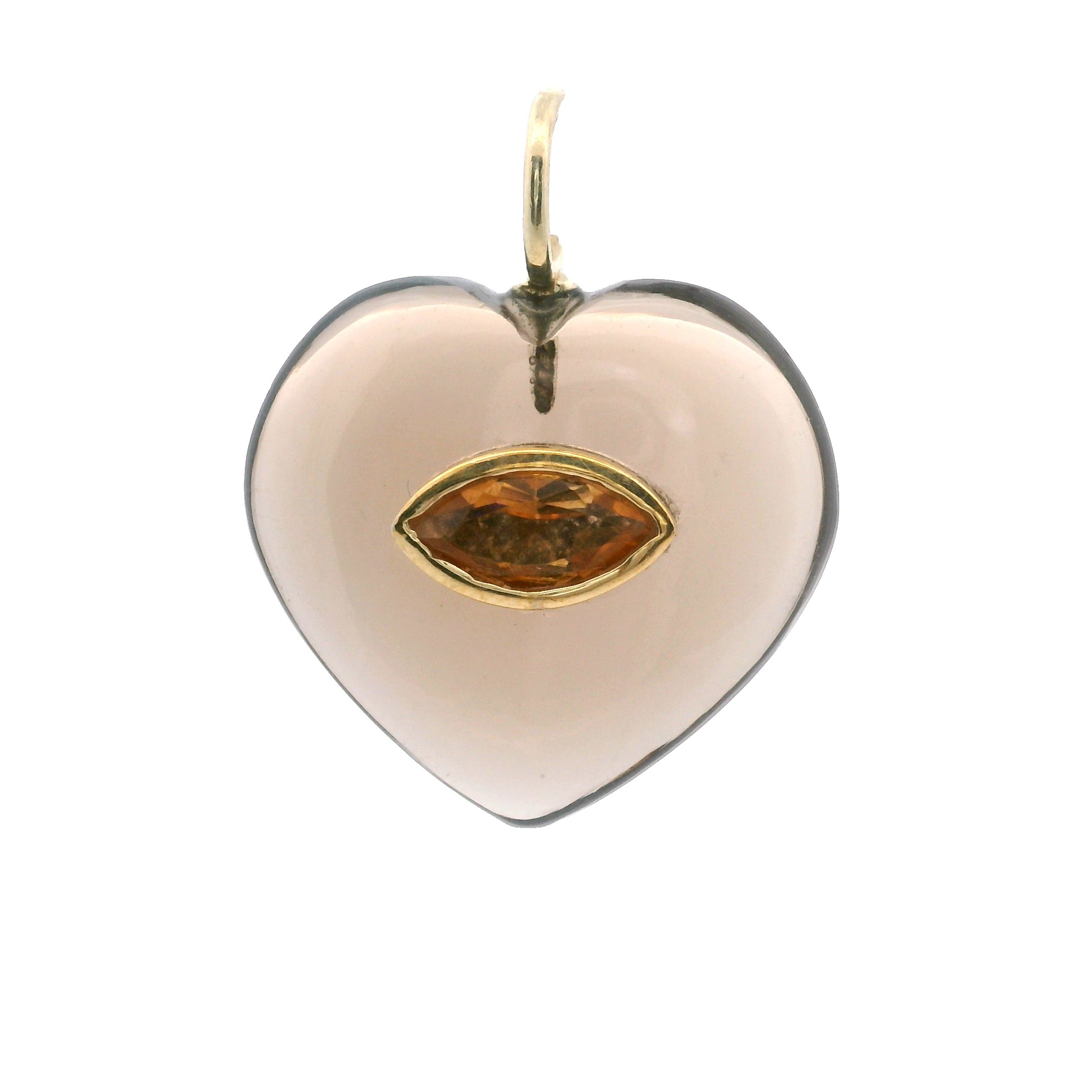 925YG HEART SMOKY QUARTZ CENTER CITRINE CHARM