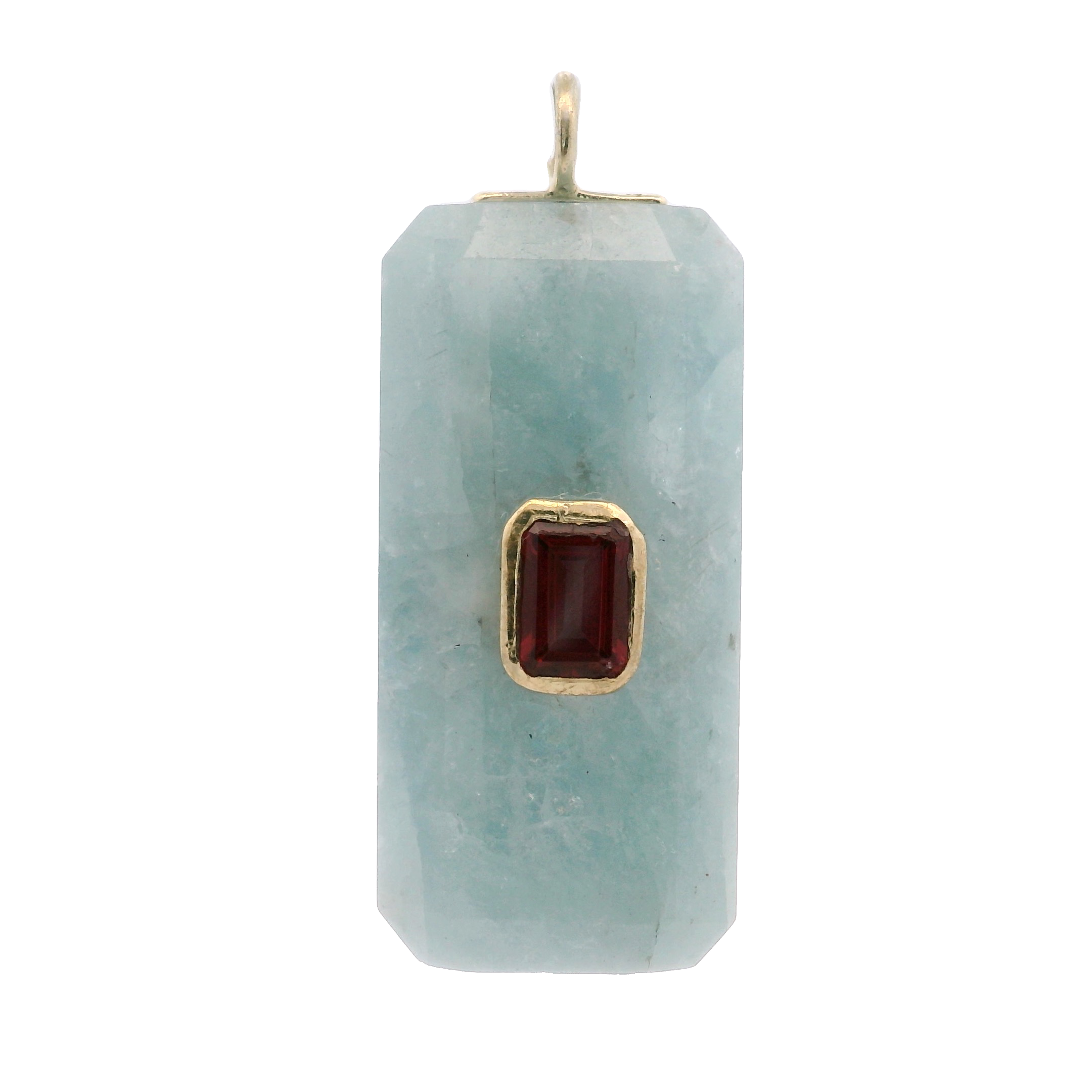 925YG BAGUETTE AQUAMARINE CENTER GARNET CHARM