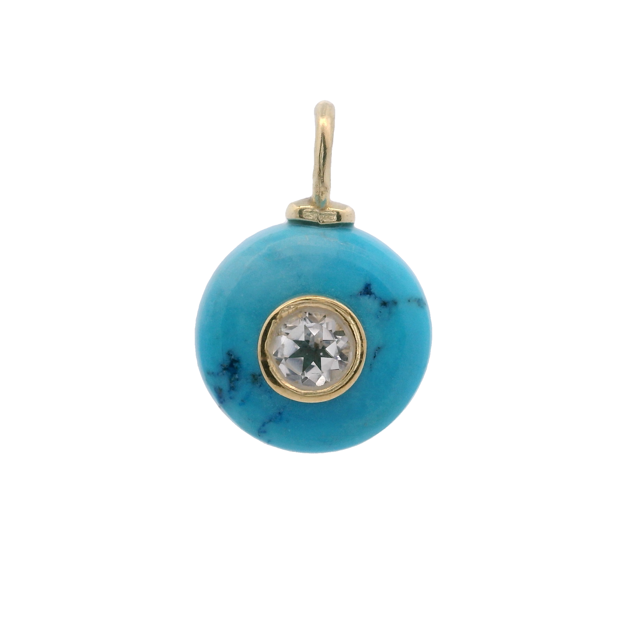 925YG ROUND CUT TURQUOISE CENTER TOPAZ WHITE CHARM