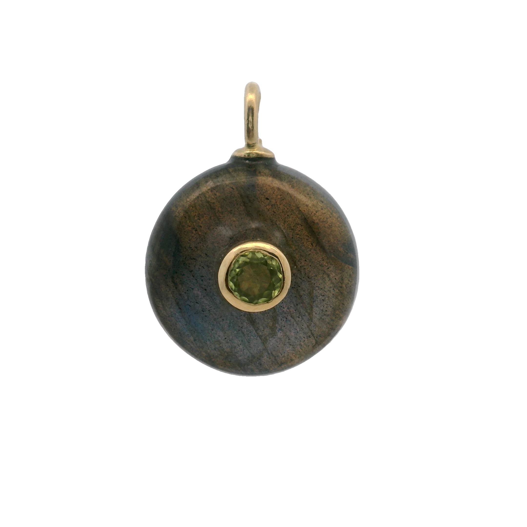 925YG ROUND CUT LABRADORITE CENTER PERIDOT CHARM