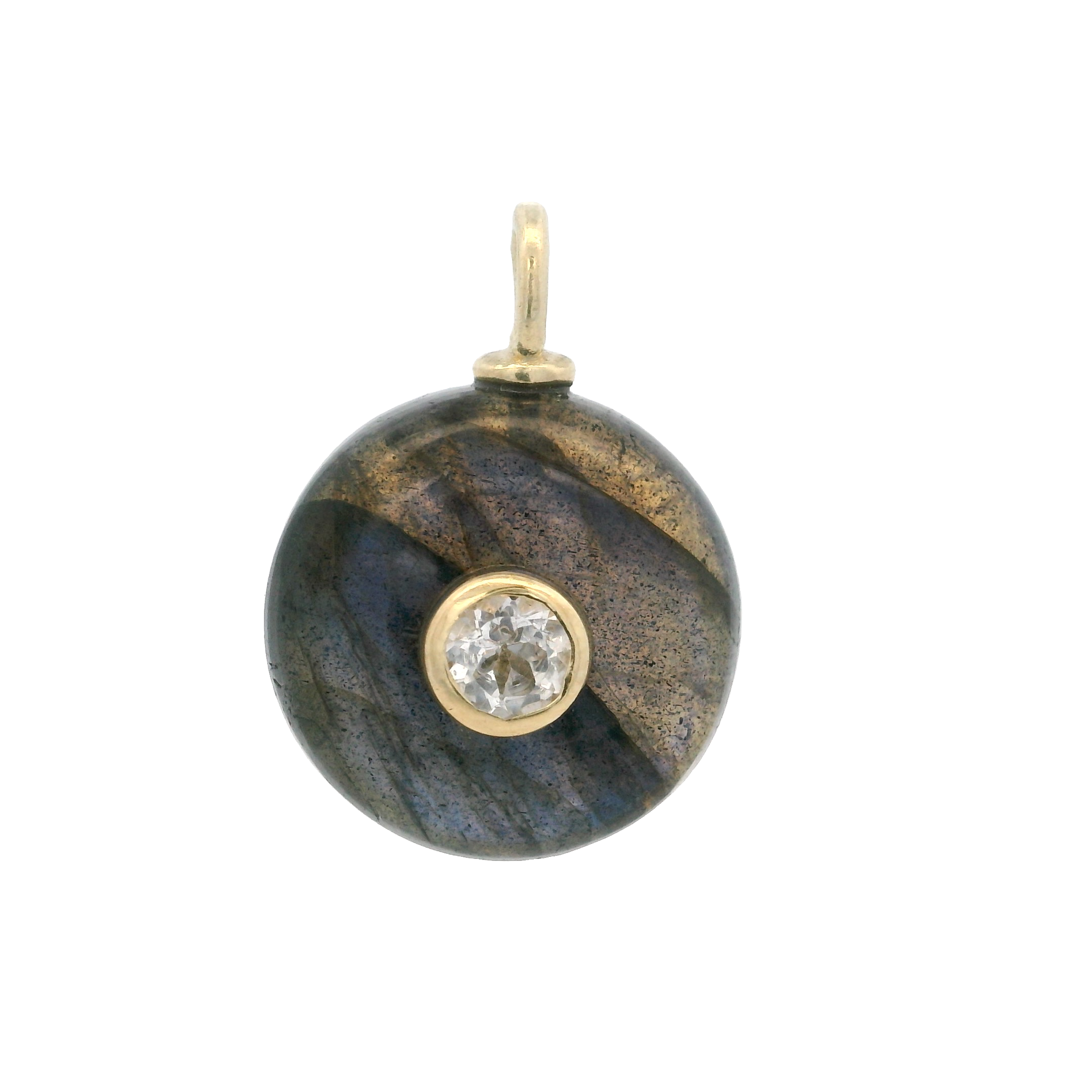 925YG ROUND CUT LABRADORITE CENTER TOPAZ WHITE CHARM