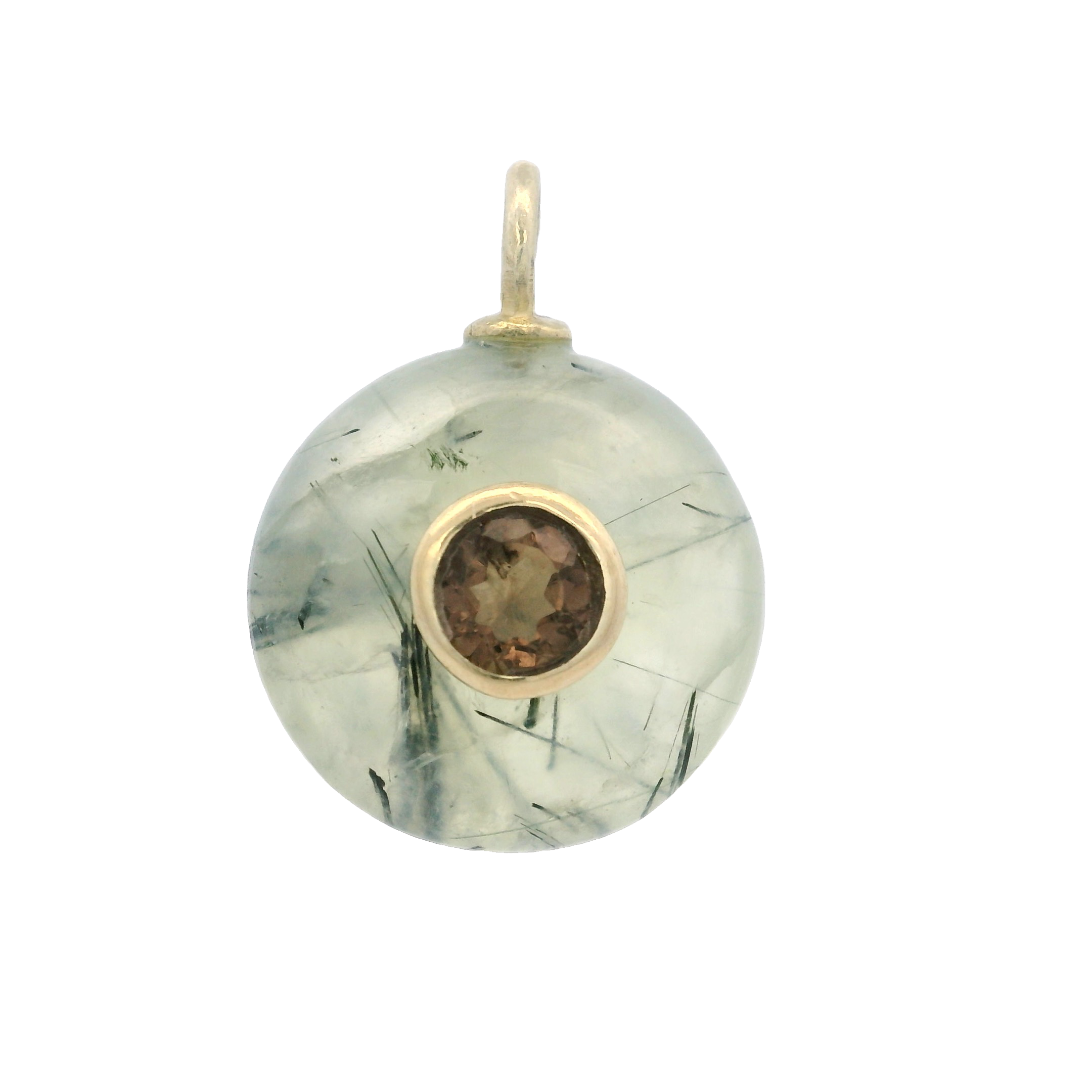 925YG ROUND CUT QUARTZ RUTILE CENTER SMOKY QUARTZ CHARM