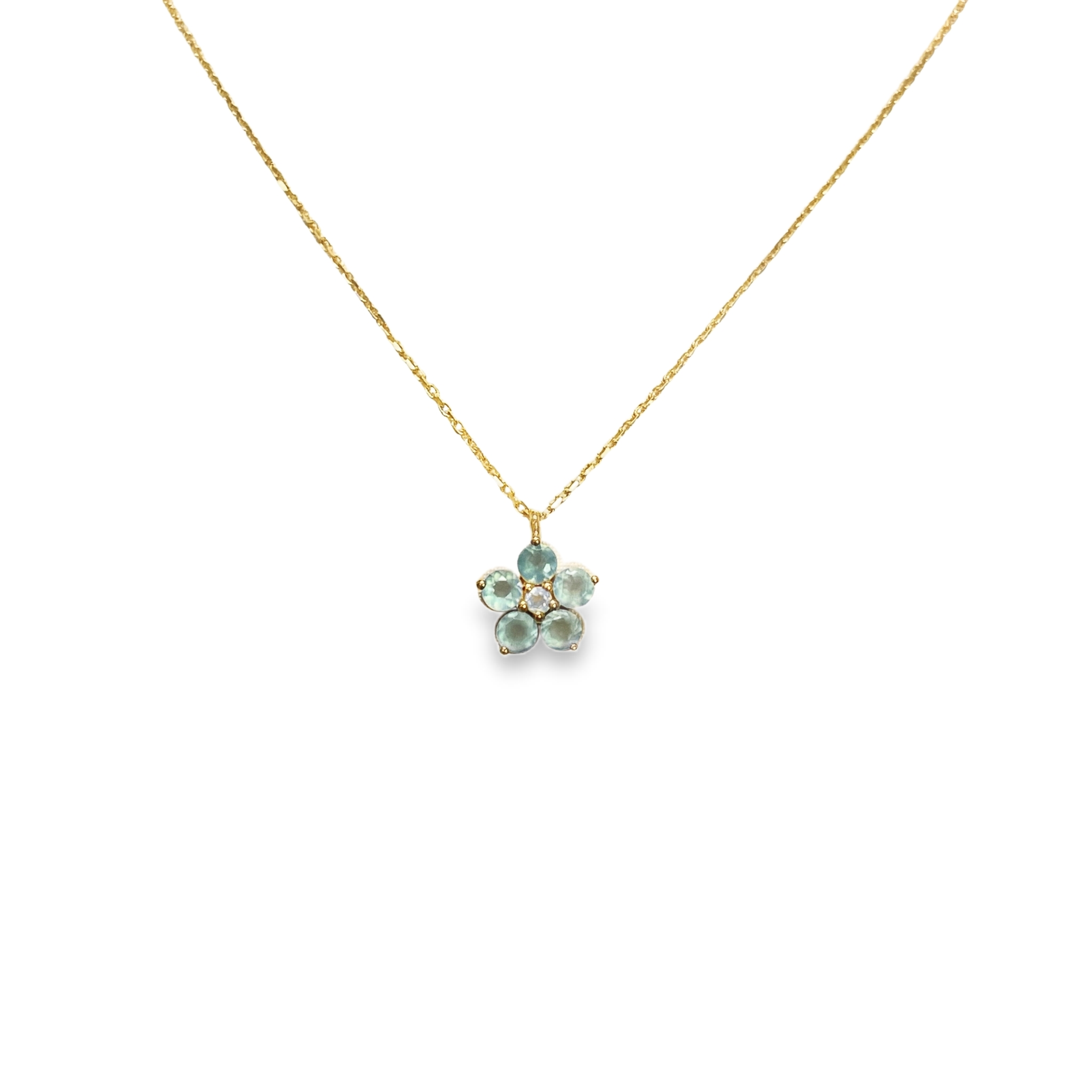 925YG FLOWER 9MM AQUA CHALCEDONY CENTER CHALCEDONY BLUE NECKLACE