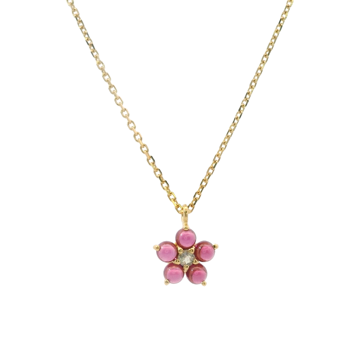 925YG FLOWER 8MM GARNET CENTER LABRADORITE NECKLACE