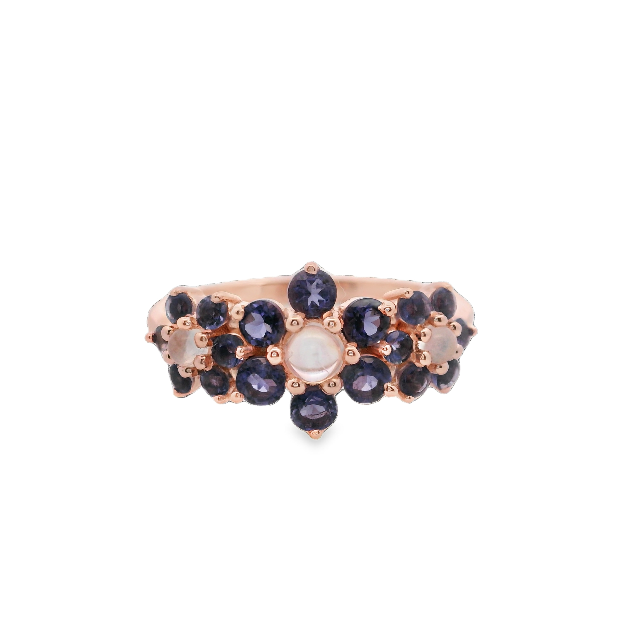 925RG TRIPLE FOWER IOLITE CENTER MOOSTONE RING T6.5