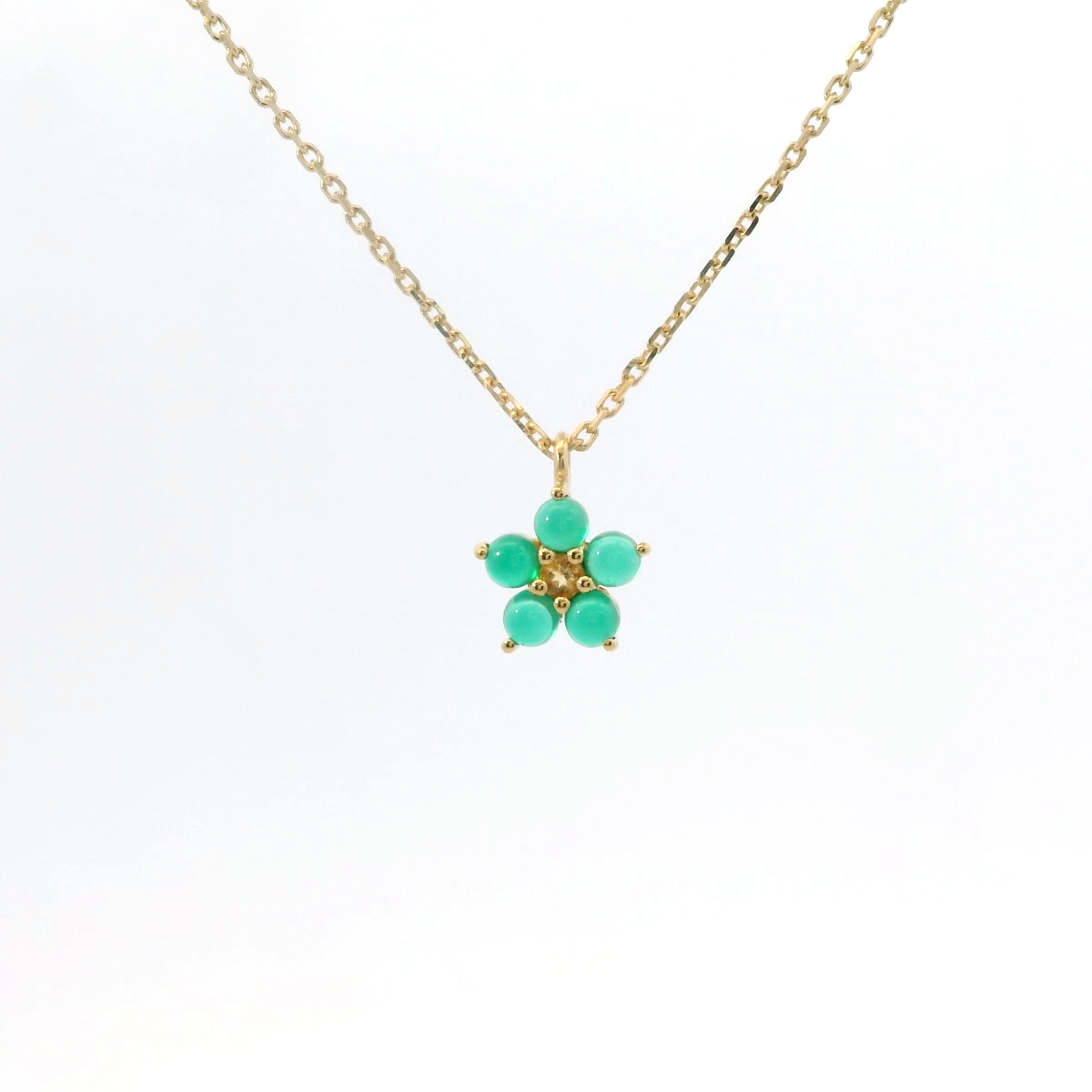 925YG FLOWER 8MM ONYX GREEN CENTER CITRINE NECKLACE